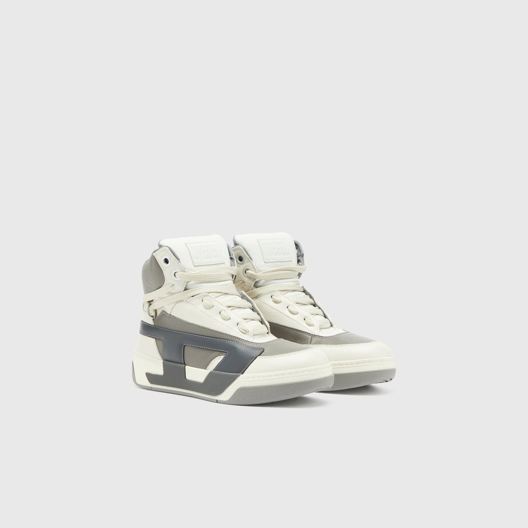 Diesel - S-D-Ollie - High-top leather sneakers with D logo - Sneakers - Man - White