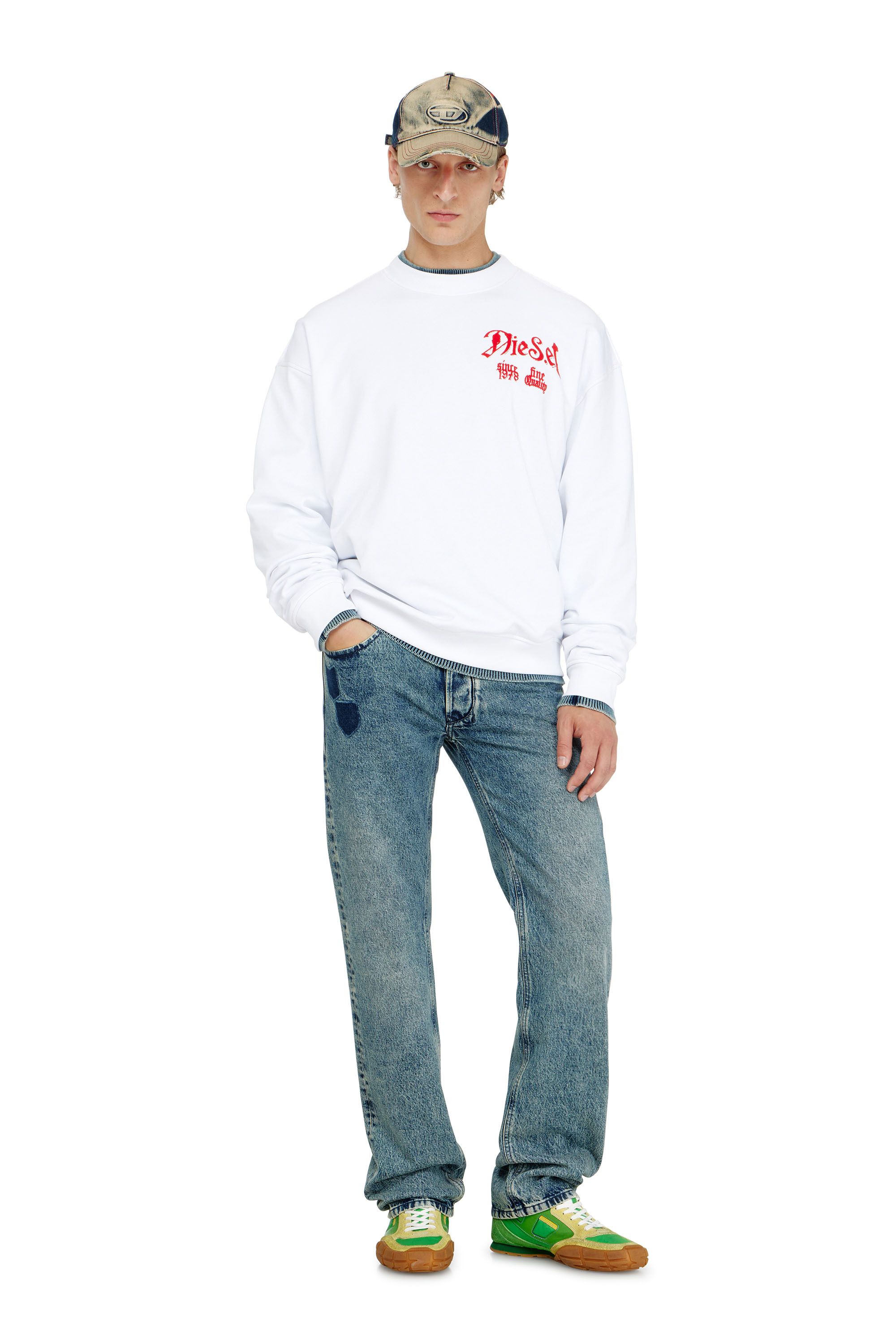 Diesel - S-BOXT-AA2, Man's Cotton sweatshirt with flocked graphics in White - 2