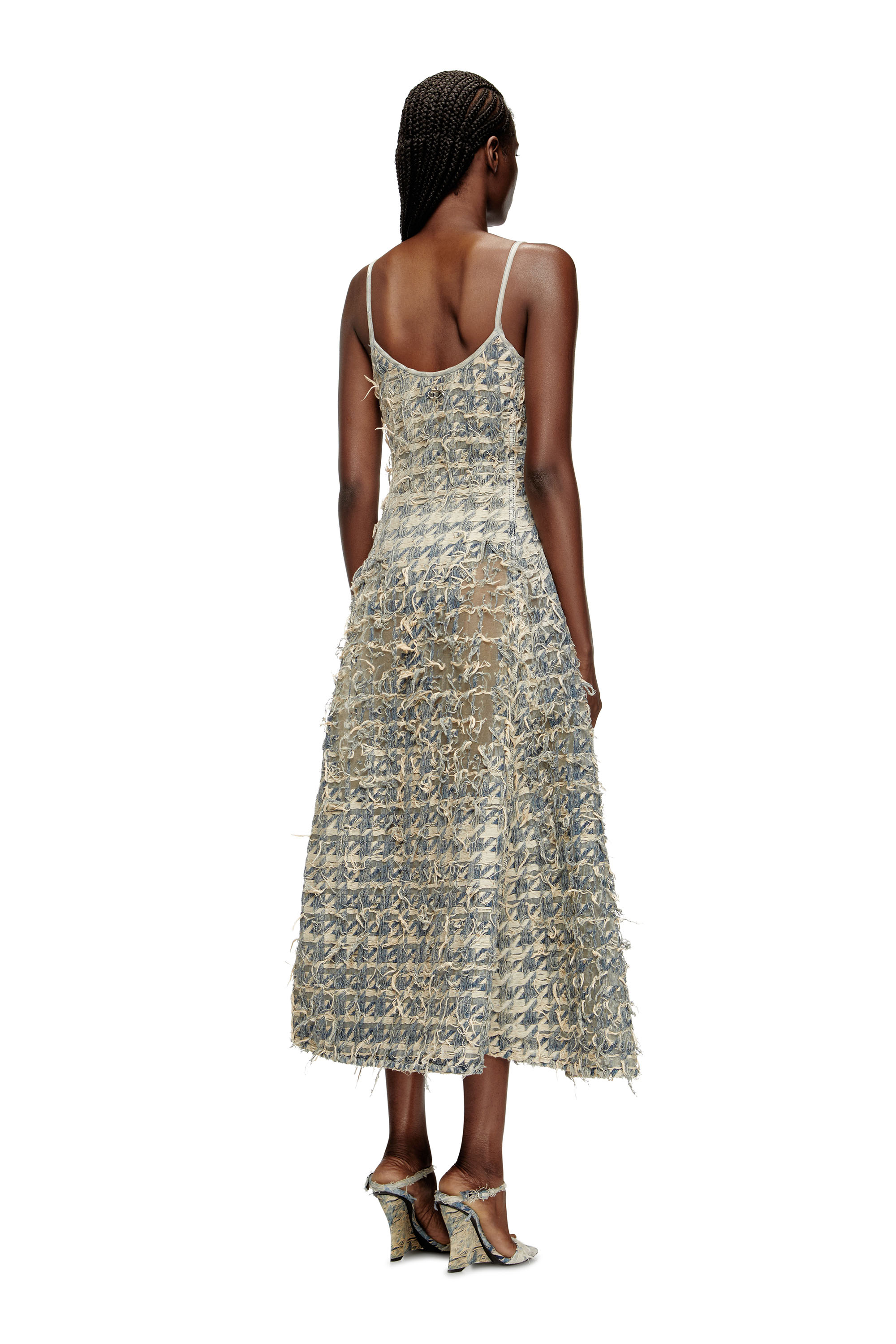 Diesel - DE-SWEENEY-LONG-FSH, Woman's Long skirt in d&eacute;vor&eacute; houndstooth denim in Light Blue - 4