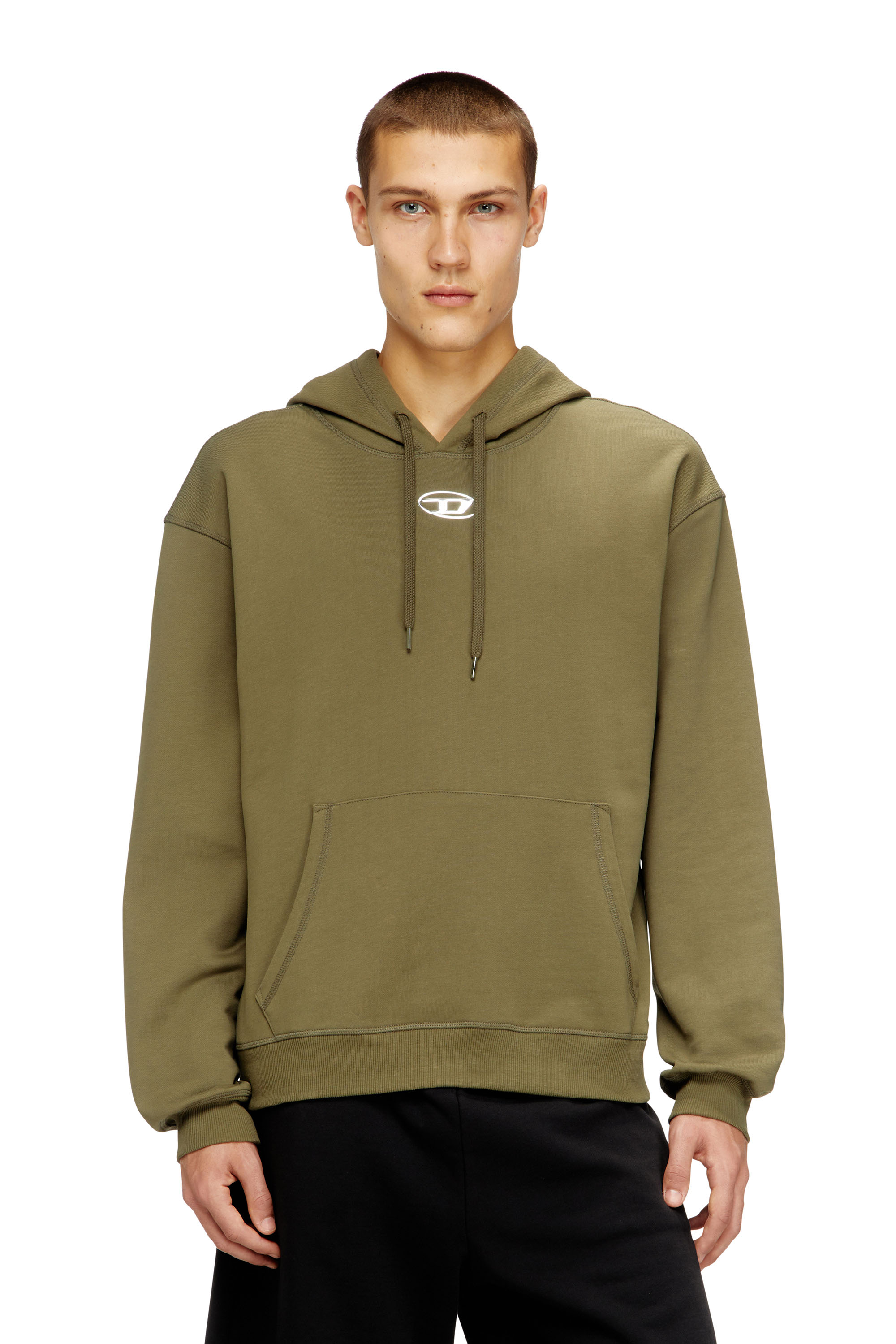 Diesel Homem Verde - Cotton Hoodie With Metallic Oval D - Sweaters - Man Xxs