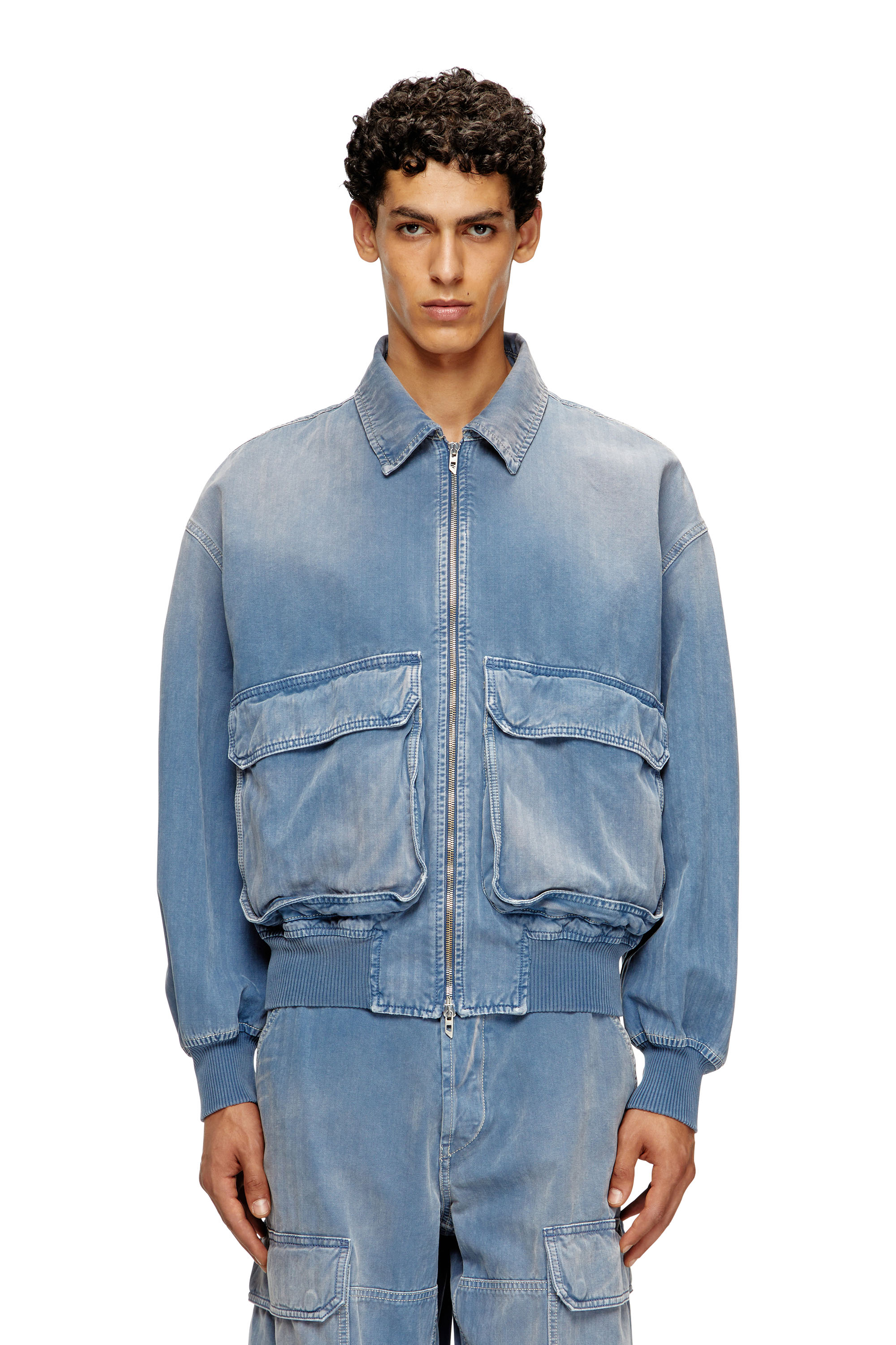 Diesel Jacket In Coloured Herringbone Denim In Blue