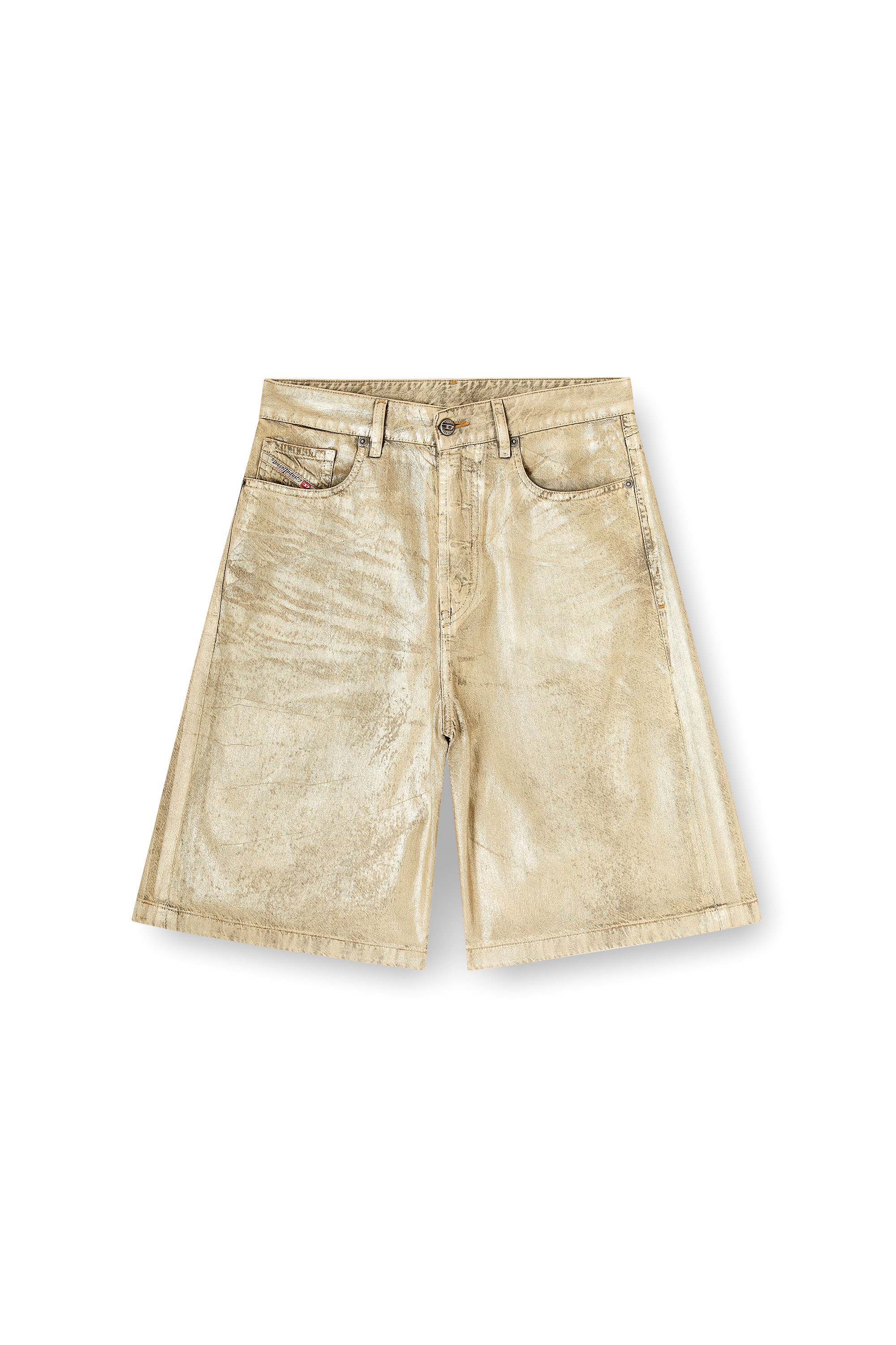 Diesel - Dile_Luna Shorts, Woman's Shorts in distressed metallic denim in Gold - 3