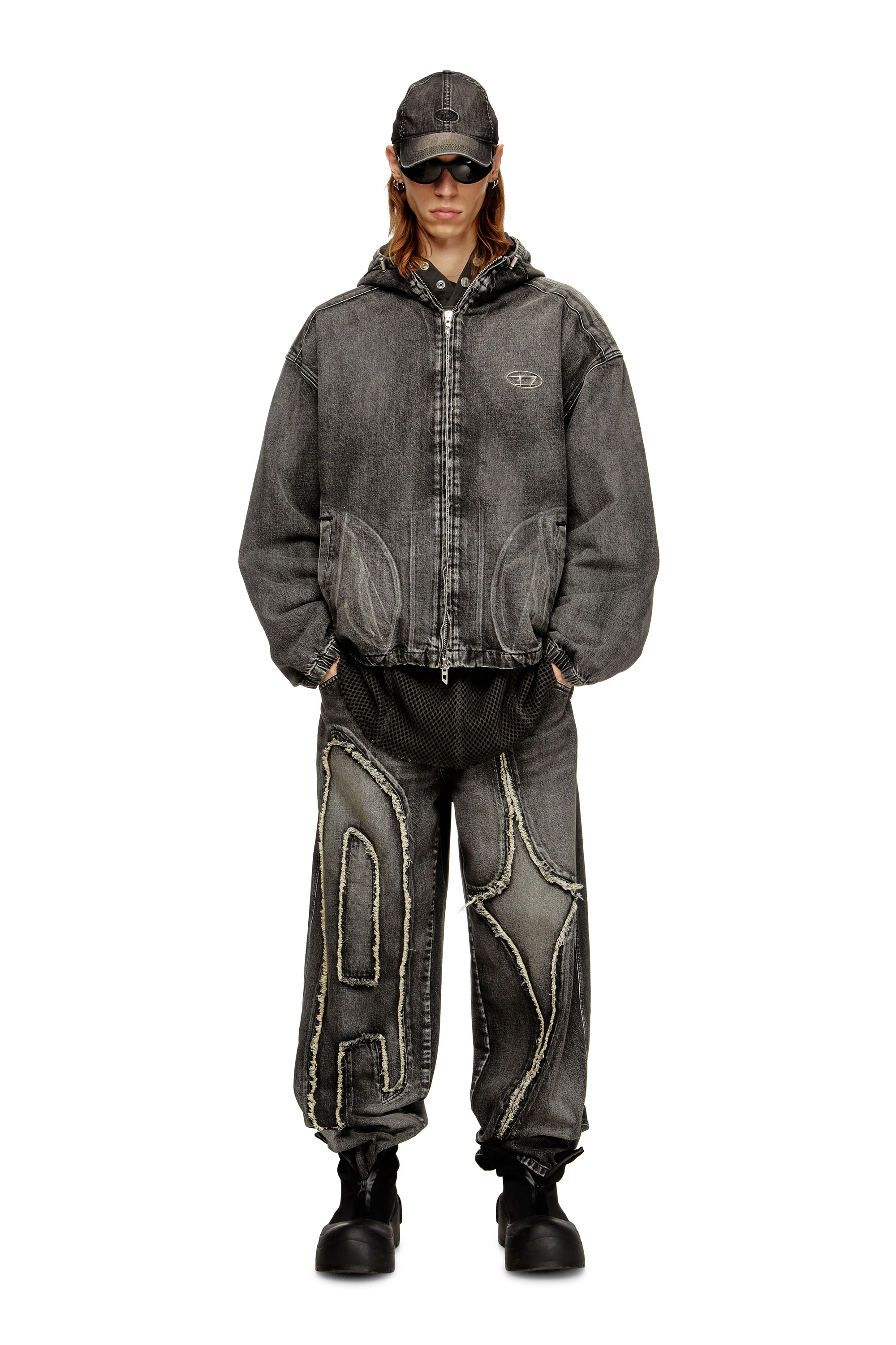 Diesel - THUGJACK, Unisex's Hooded jacket in faded denim in Black - 3