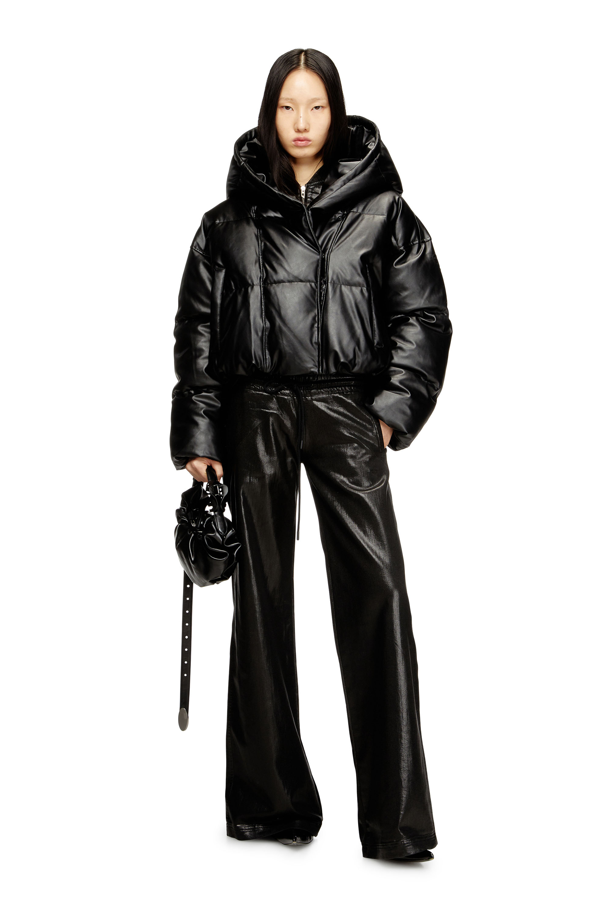 Diesel - W-ILLEY, Woman's Hooded puffer jacket in coated fabric in Black - 2