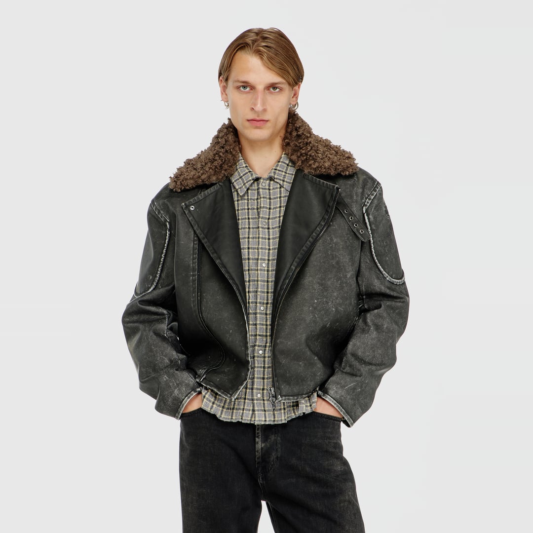Diesel - Biker jacket with detachable collar - Jackets - Man - Grey