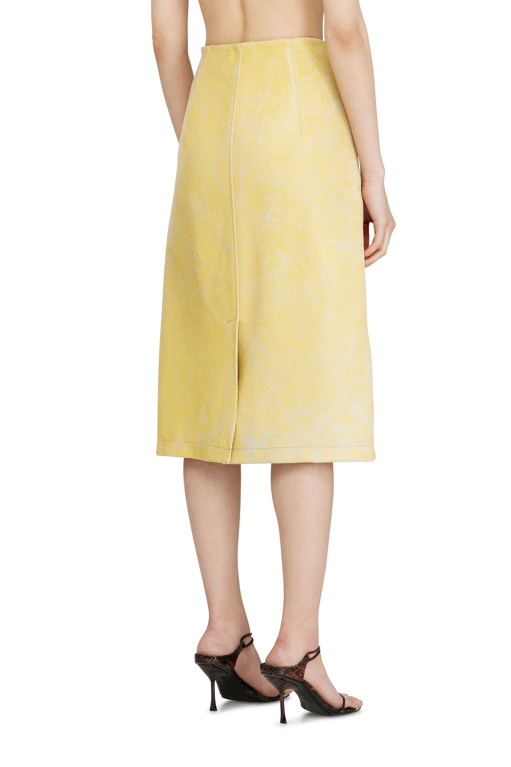 Diesel - L-ERINA, Woman's Midi pencil skirt in cracked leather in Yellow - 3
