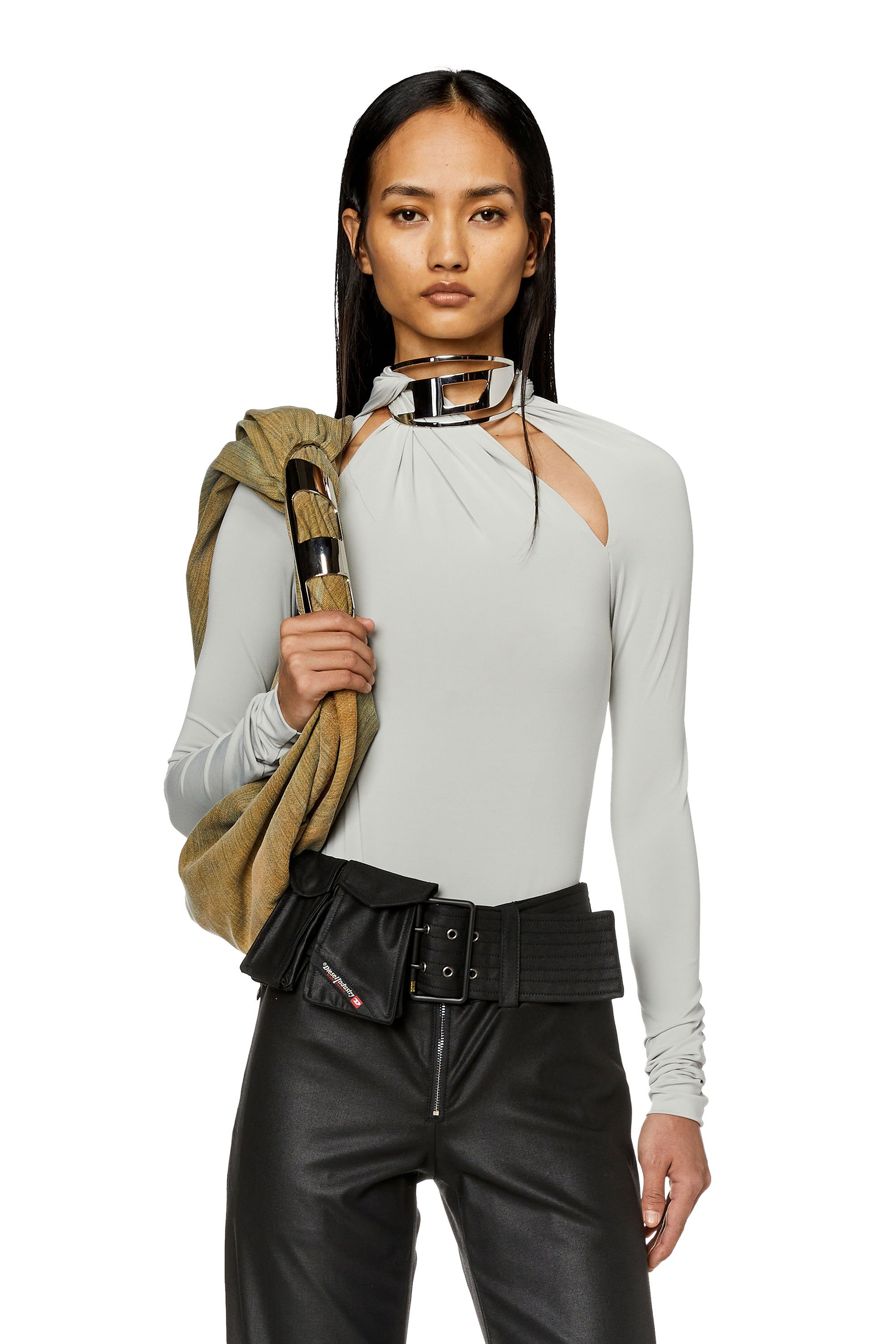 Diesel - Cut-out bodysuit with choker necklace - T-Shirts - Woman - Grey