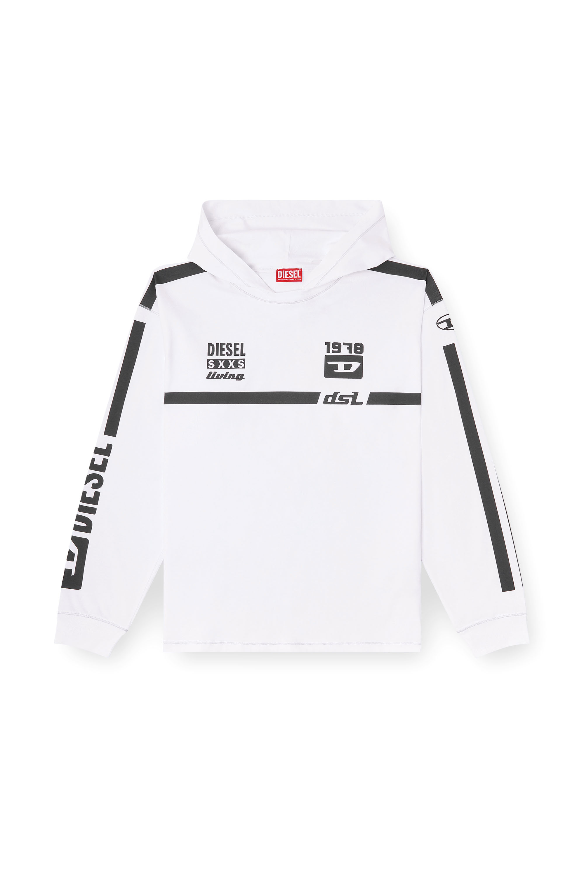 Diesel - T-BOXT-LS-HOOD-RIB, Man's Hoodie T-shirt with contrast graphics in White - 2