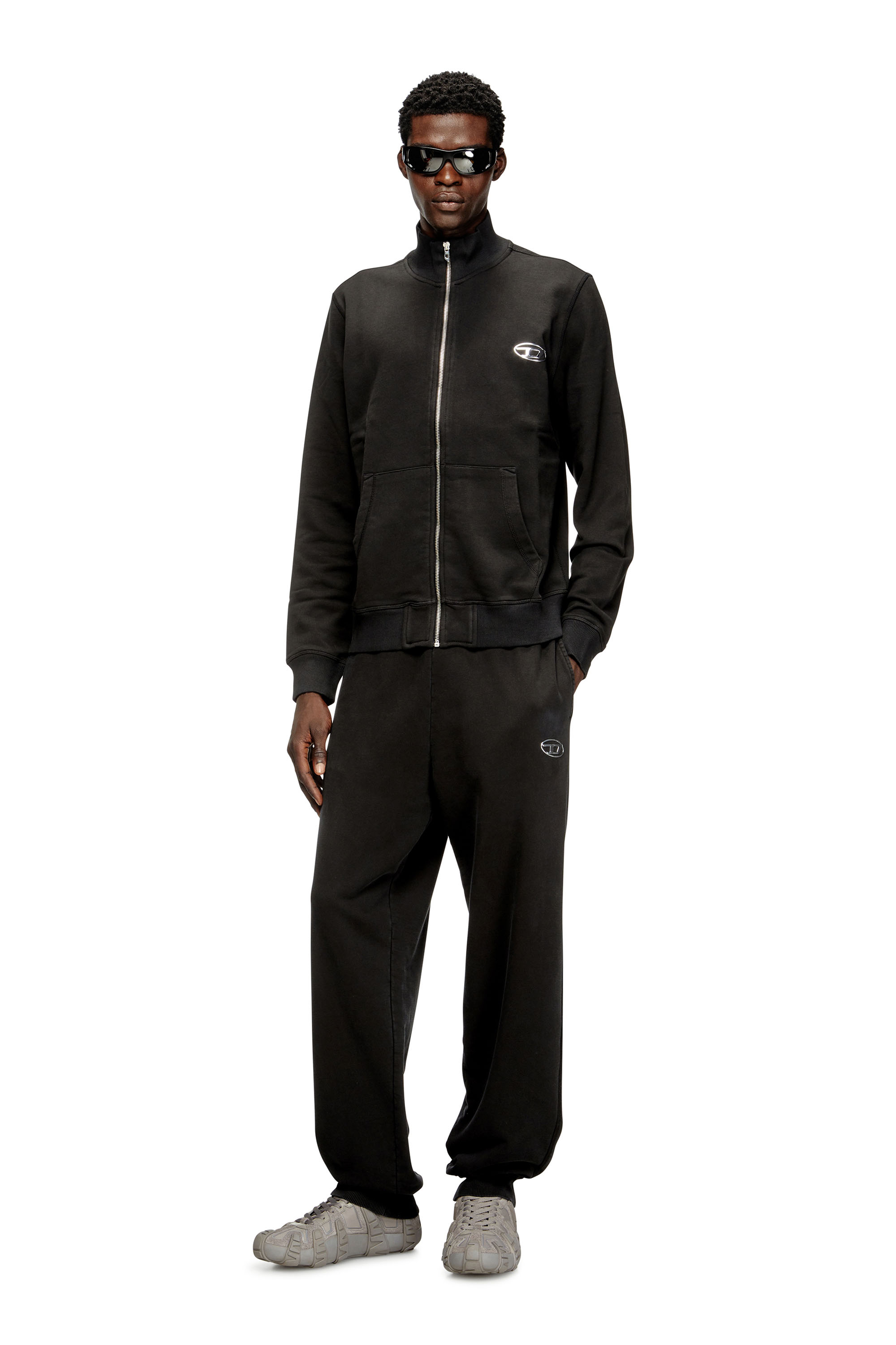 Diesel - S-GINN-ZIP-IOD, Man's Wweatshirt with mock neck and metallic Oval D in Black - 2