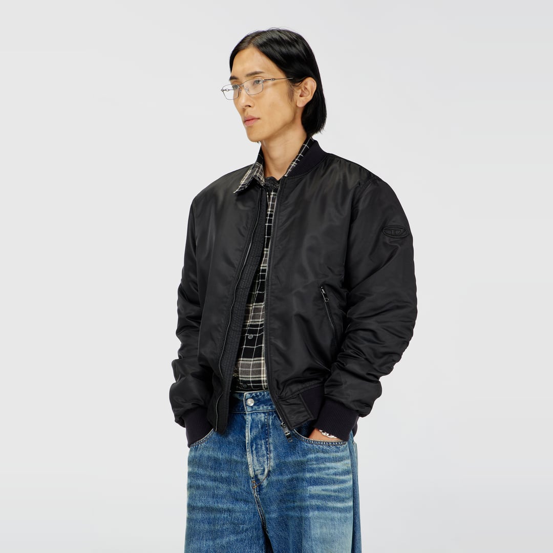 Diesel - Nylon bomber jacket with ribbed trims - Jackets - Man - Black