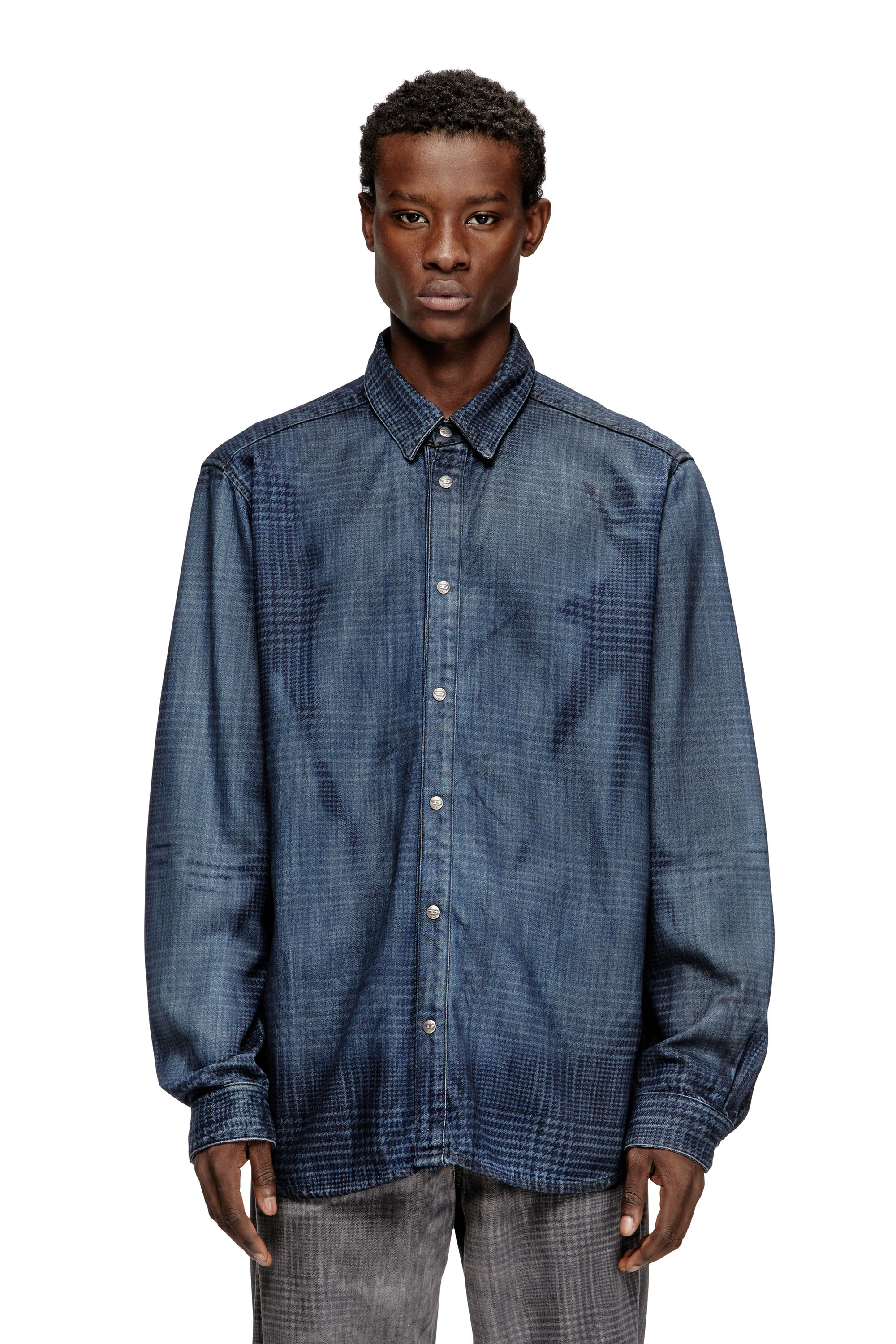 Diesel Mužský Modrá - Shirt In Fluid Prince Of Wales Denim - Denim Shirts - Man Extra Veľký