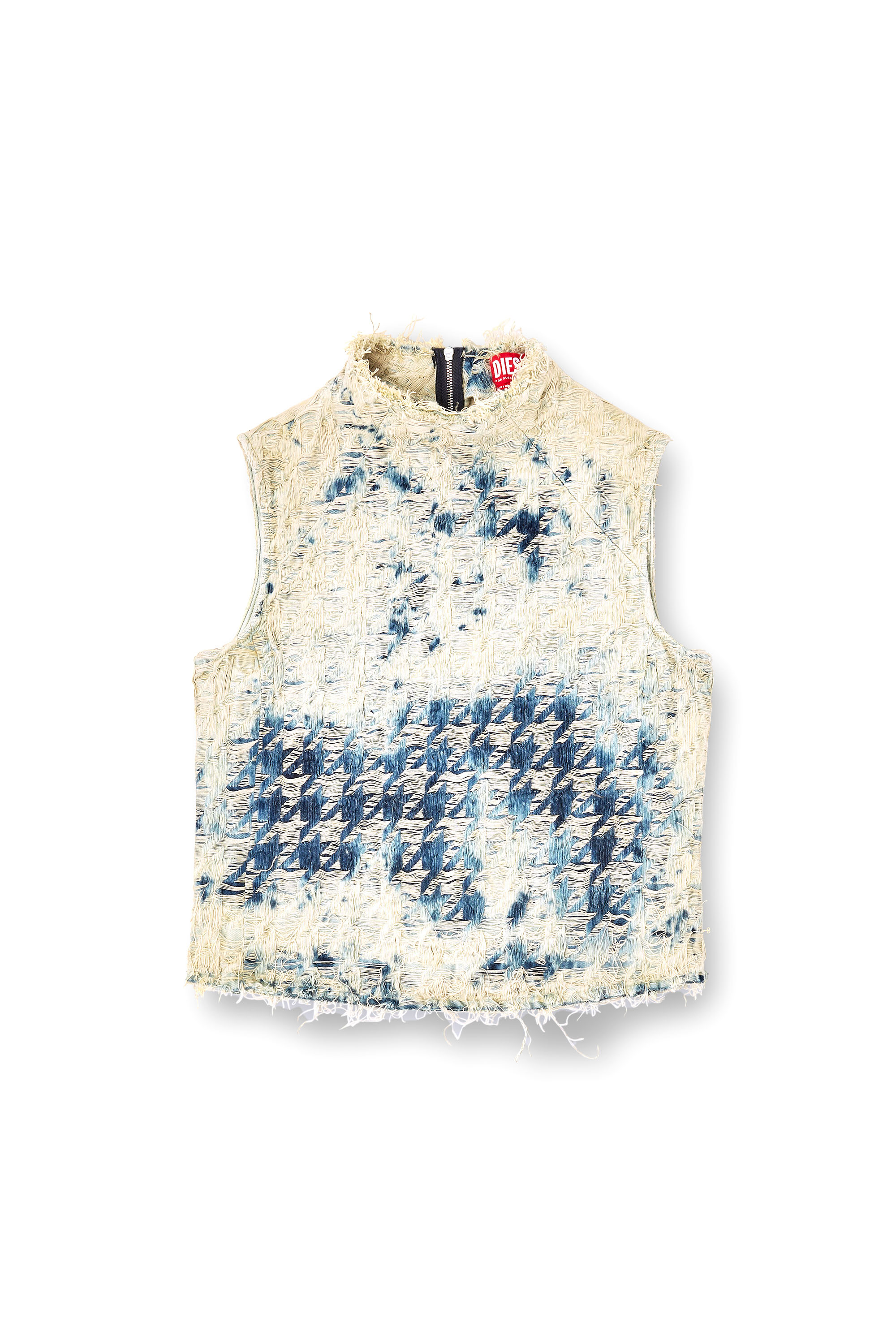 Diesel - DE-TAPI-FSH2, Woman's Sleeveless top in houndstooth-weave denim in Medium blue - 3