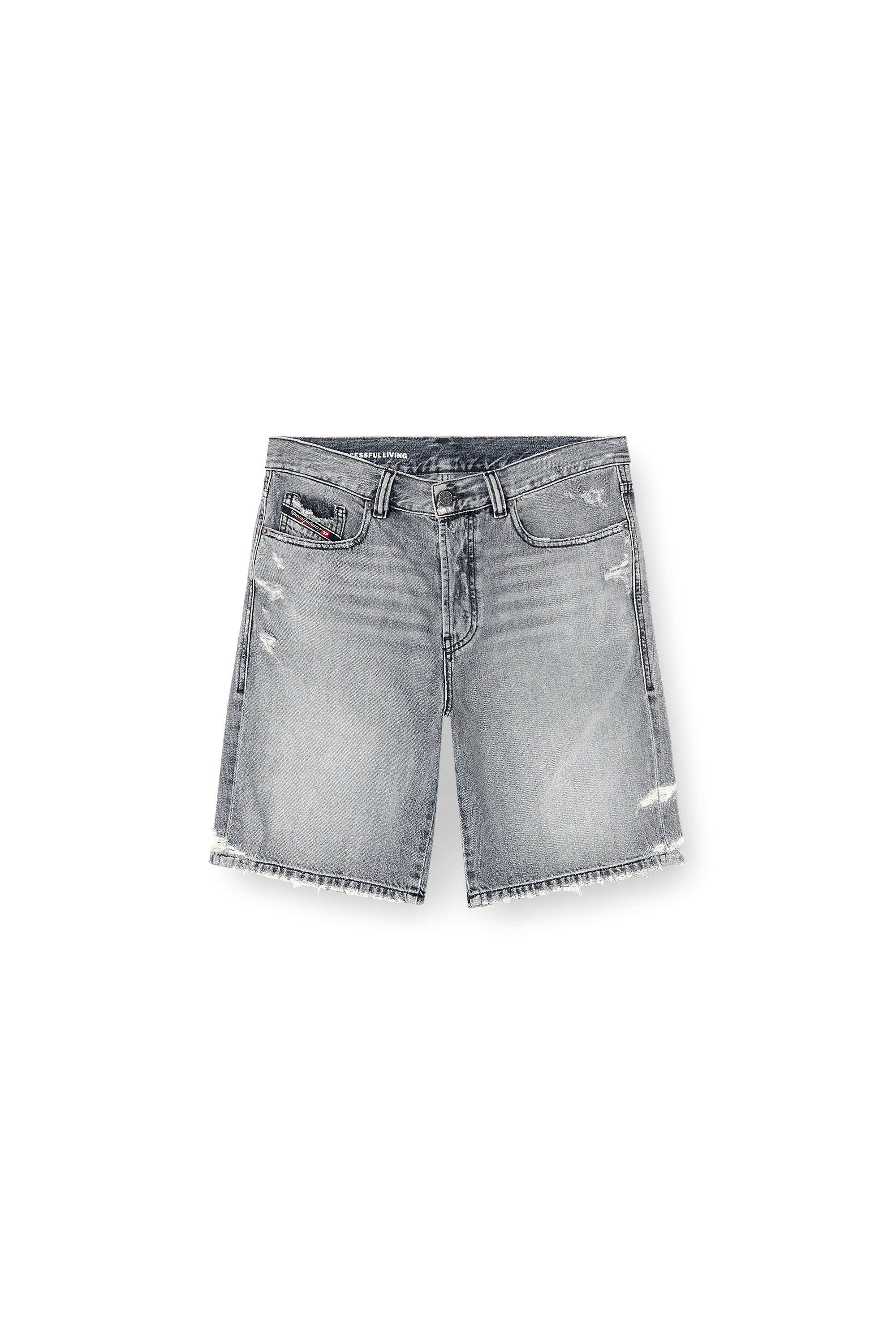 Diesel - REGULAR-SHORT, Man's Denim shorts with frayed hems in Grey - 4