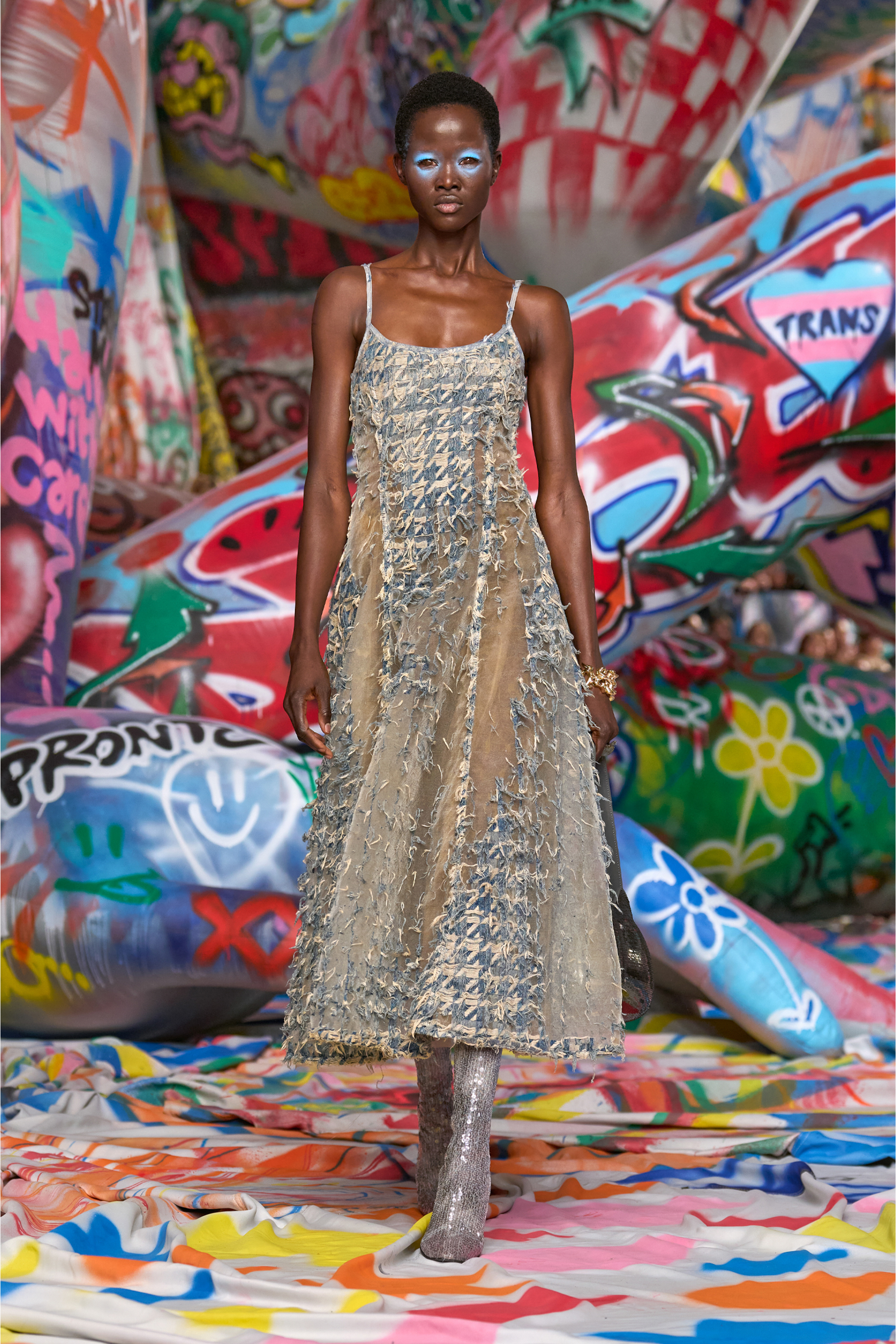 Diesel - DE-SWEENEY-LONG-FSH, Woman's Long skirt in d&eacute;vor&eacute; houndstooth denim in Light Blue - 6