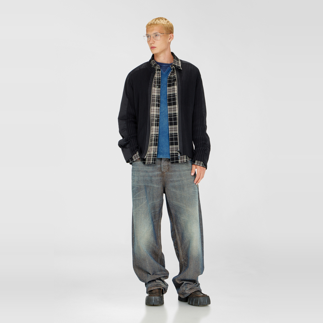 Diesel - Cardigan zippé avec empiècements utilitaires - Pull Maille - Homme - Noir