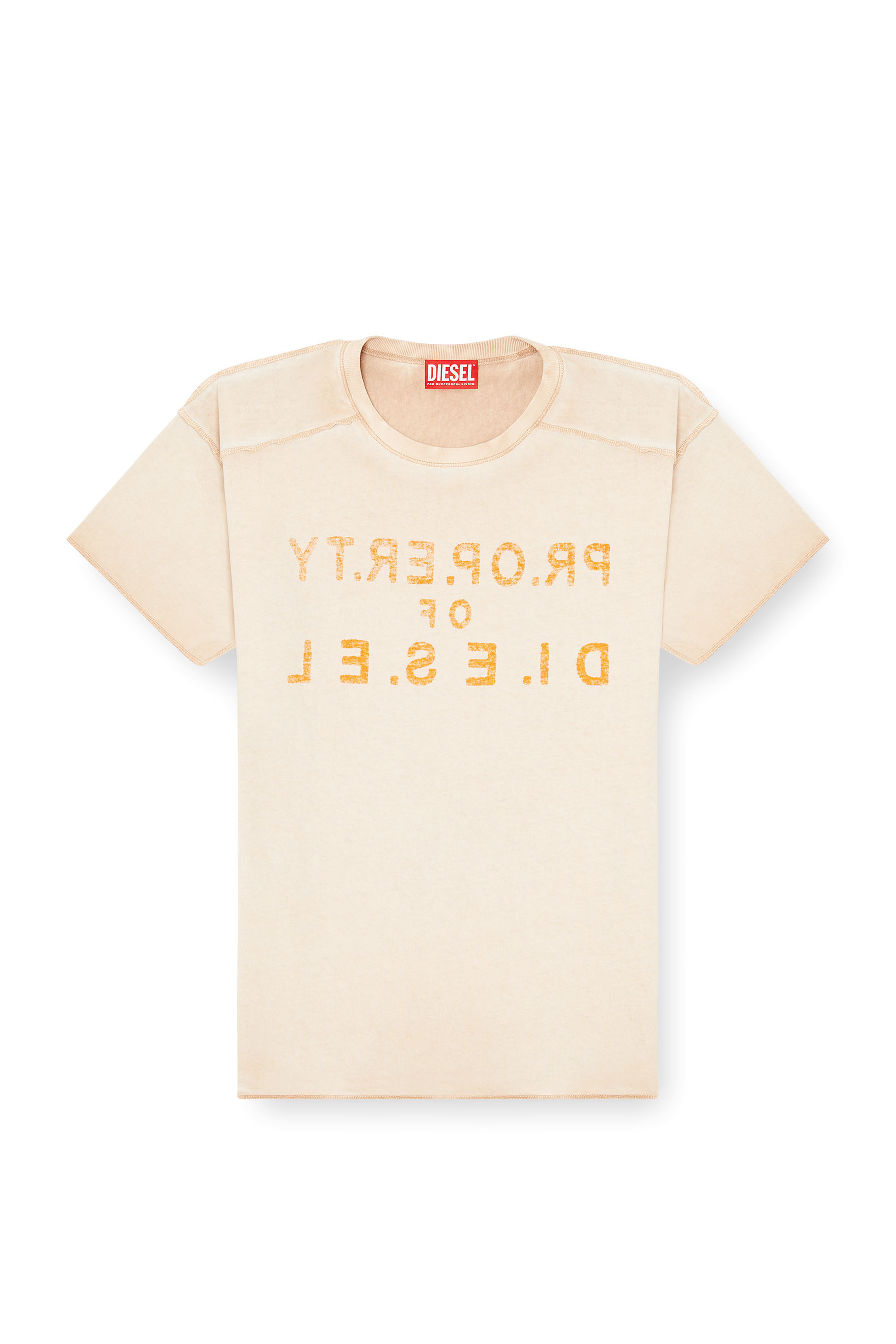 Diesel - T-ILY, Woman's Regular cotton T-shirt with D appliqu&eacute; in Beige - 3