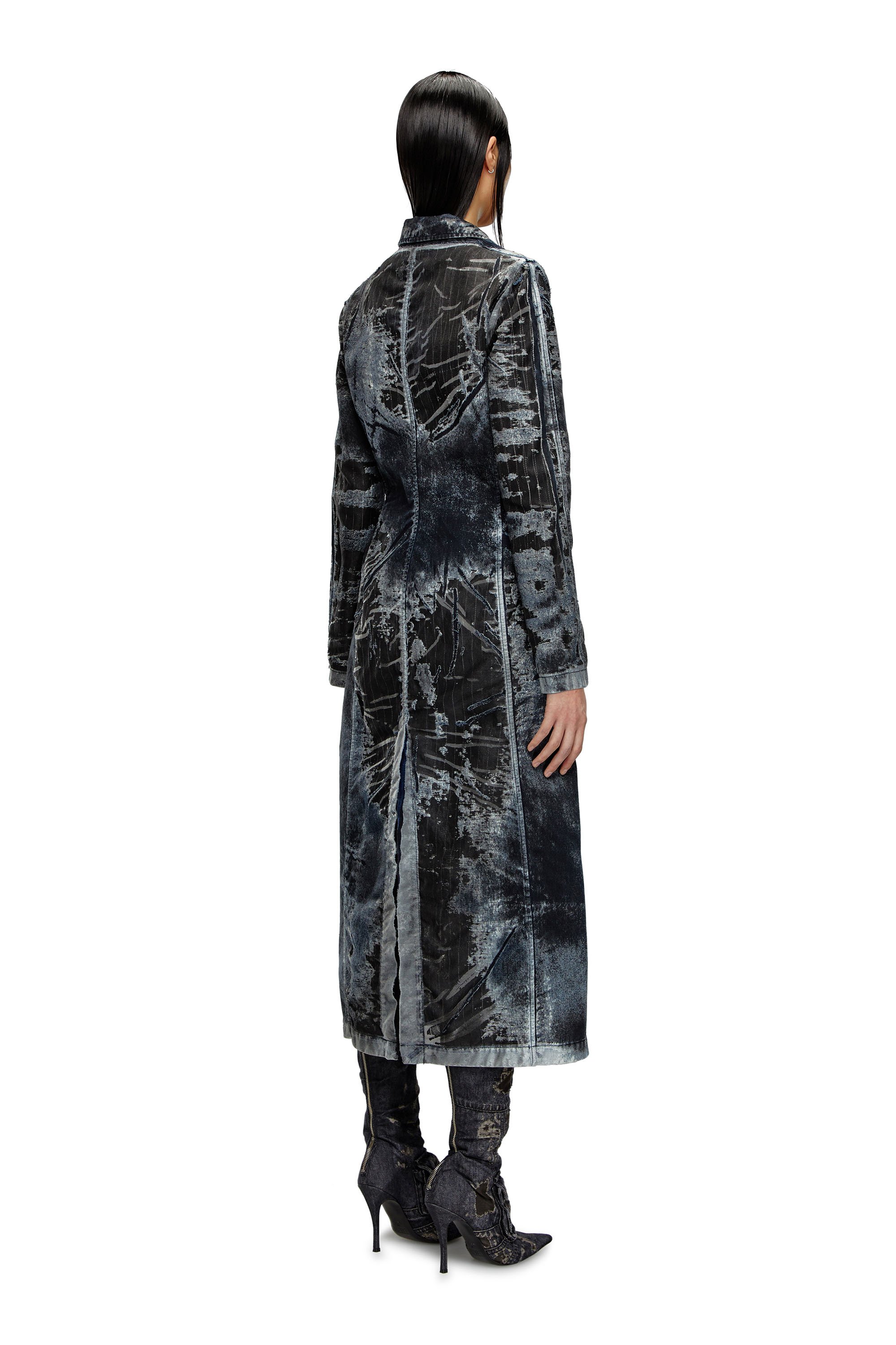 Diesel - Coat in pinstriped devoré denim - Denim Jackets - Woman - Multicolor