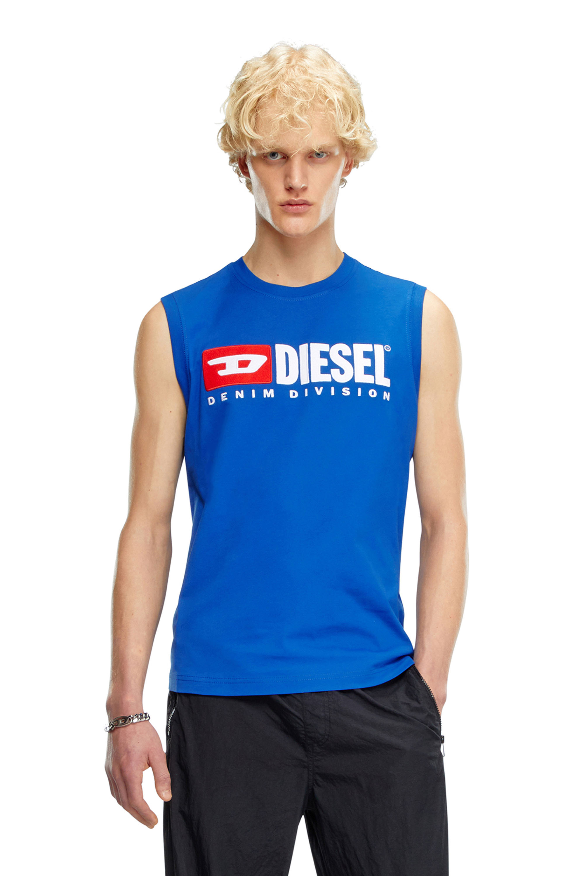 Diesel - Tank top with chest logo print - T-Shirts - Man - Blue