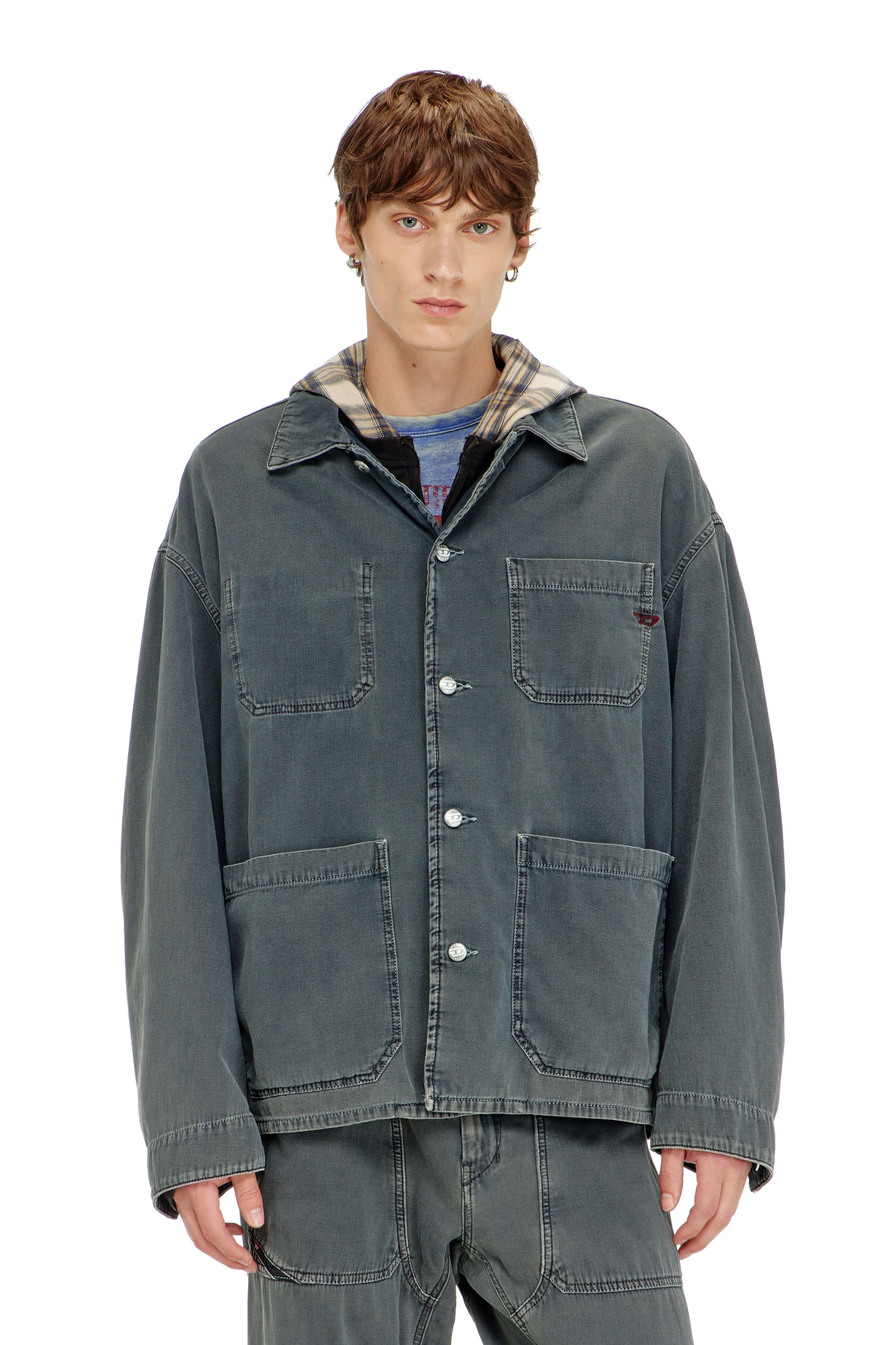 Diesel Unisex Grey - Utility-Style Jacket In Coloured Denim - Denim Jackets Extra Large