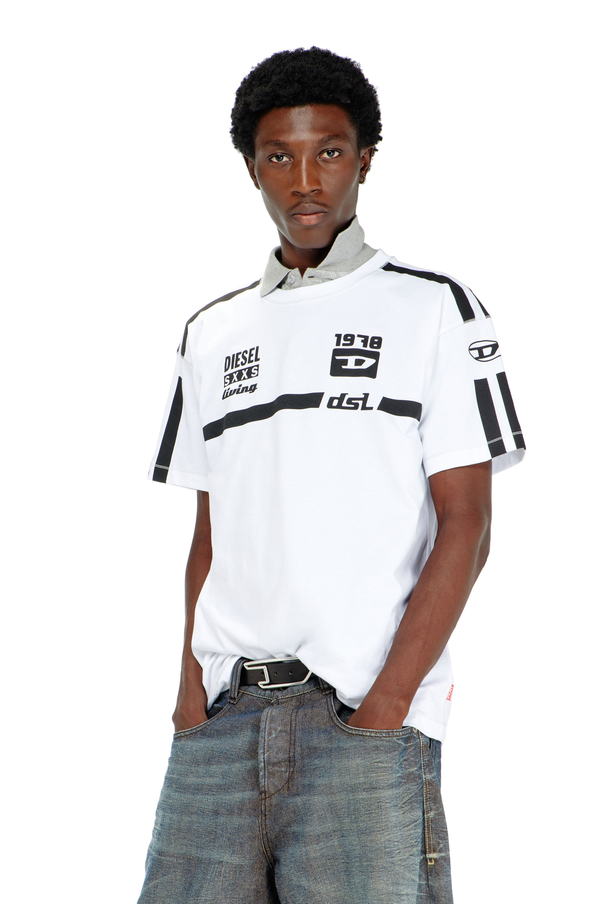 Diesel - Cotton T-shirt with contrast graphic prints - T-Shirts - Man - White
