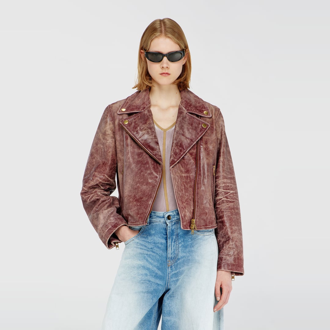 Diesel - Biker jacket in treated leather - Leather jackets - Woman - Red