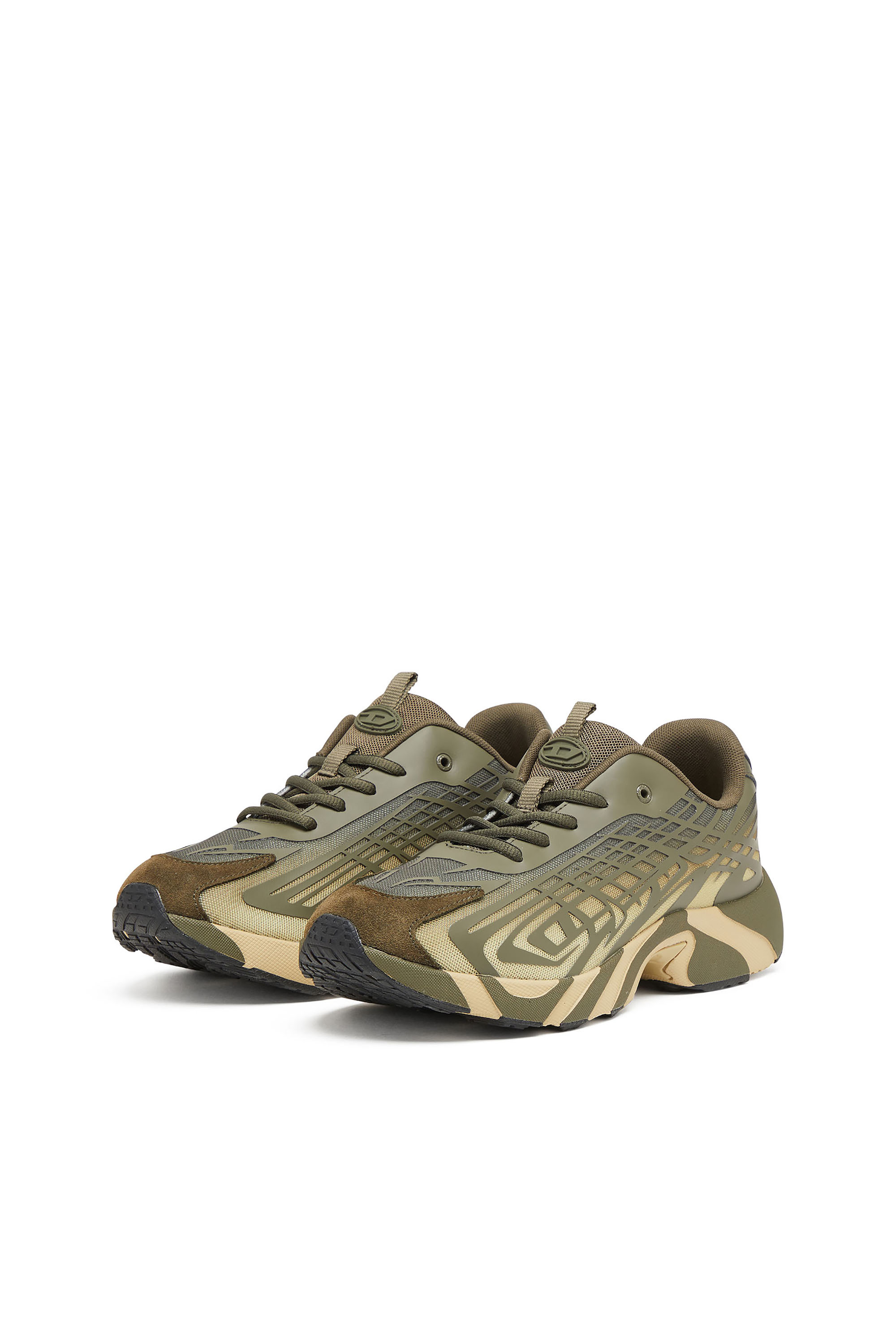 Diesel - S-D-VIT'S 500 LOW, Man's D-Vit-Sneakers in striped d&eacute;grad&eacute; mesh in Green/Brown - 7