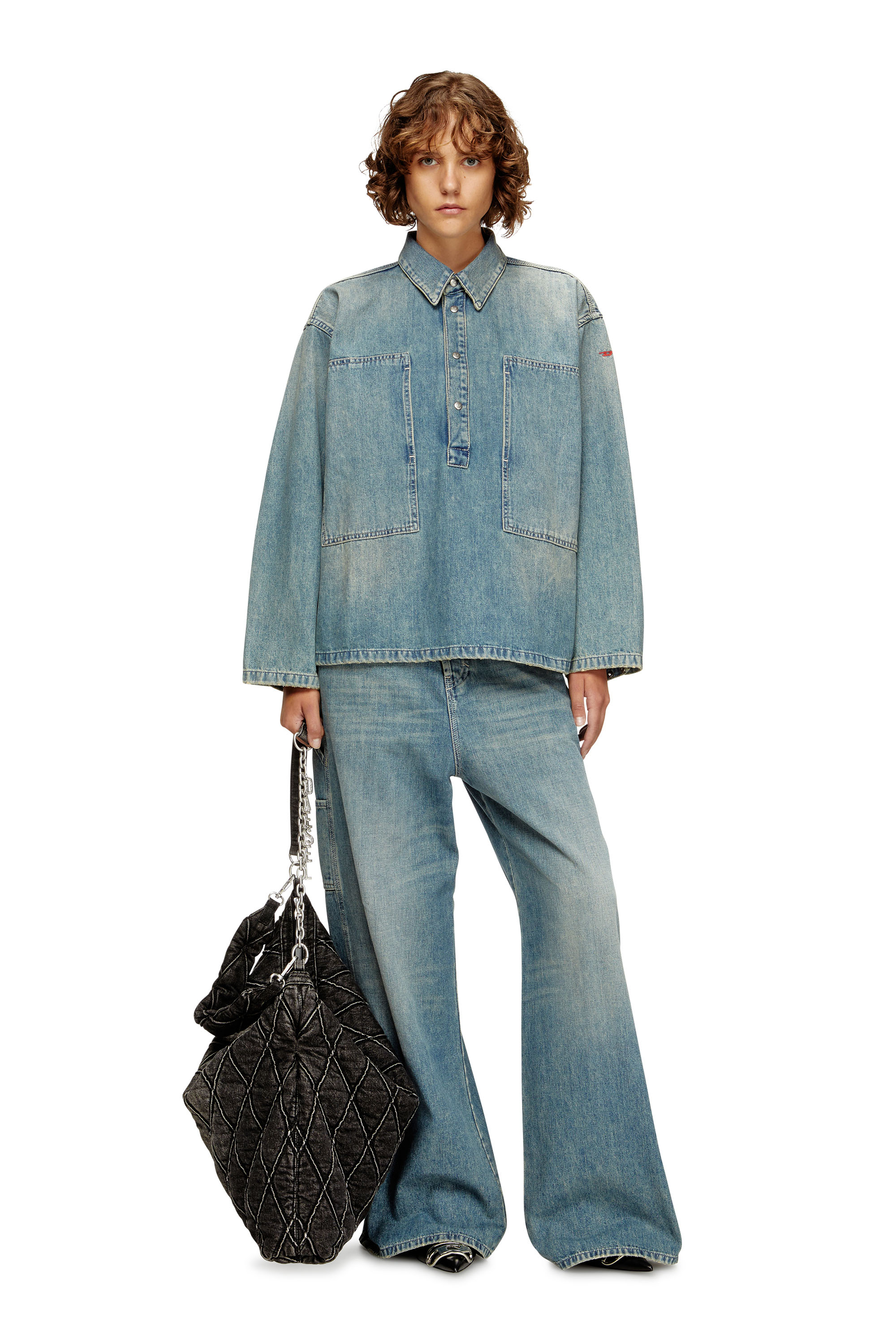 Diesel - DE-PRISS, Woman's Henley top in utility-style denim in Light Blue - 2
