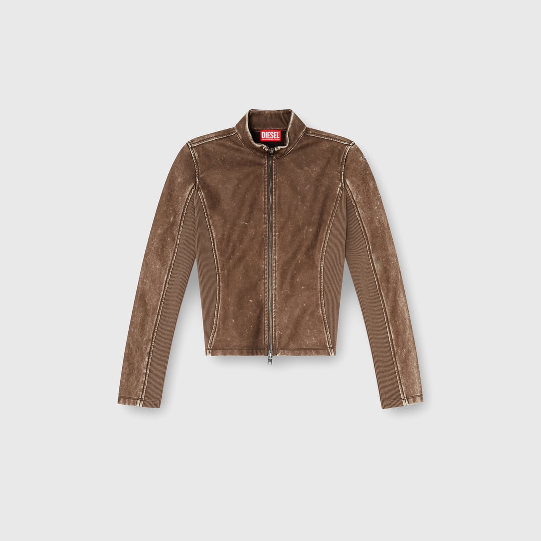 Diesel - Biker jacket with rib-knit inserts - Tops - Woman - Brown