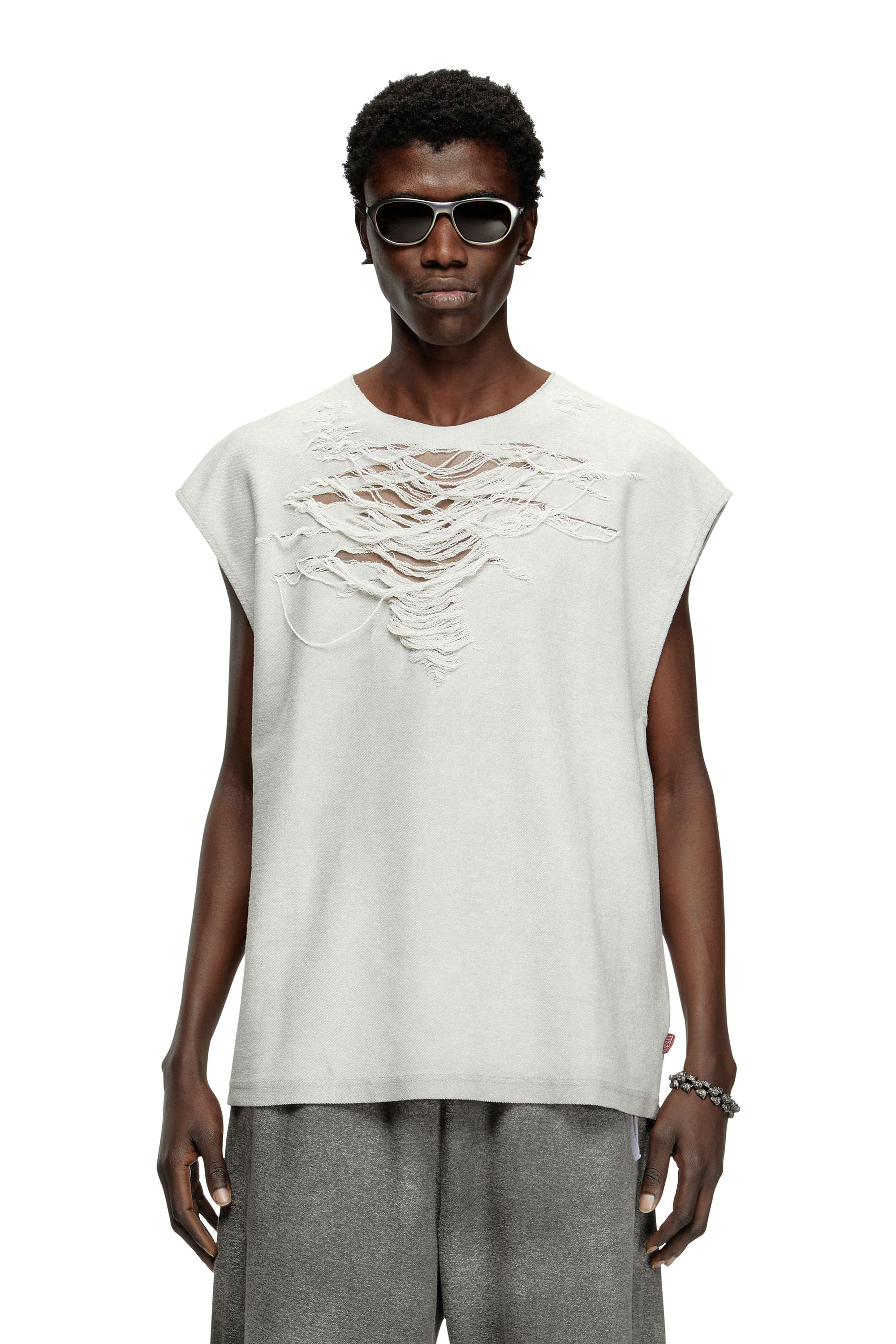 Diesel - Sleeveless sweatshirt with distressed front - Sweaters - Man - Grey