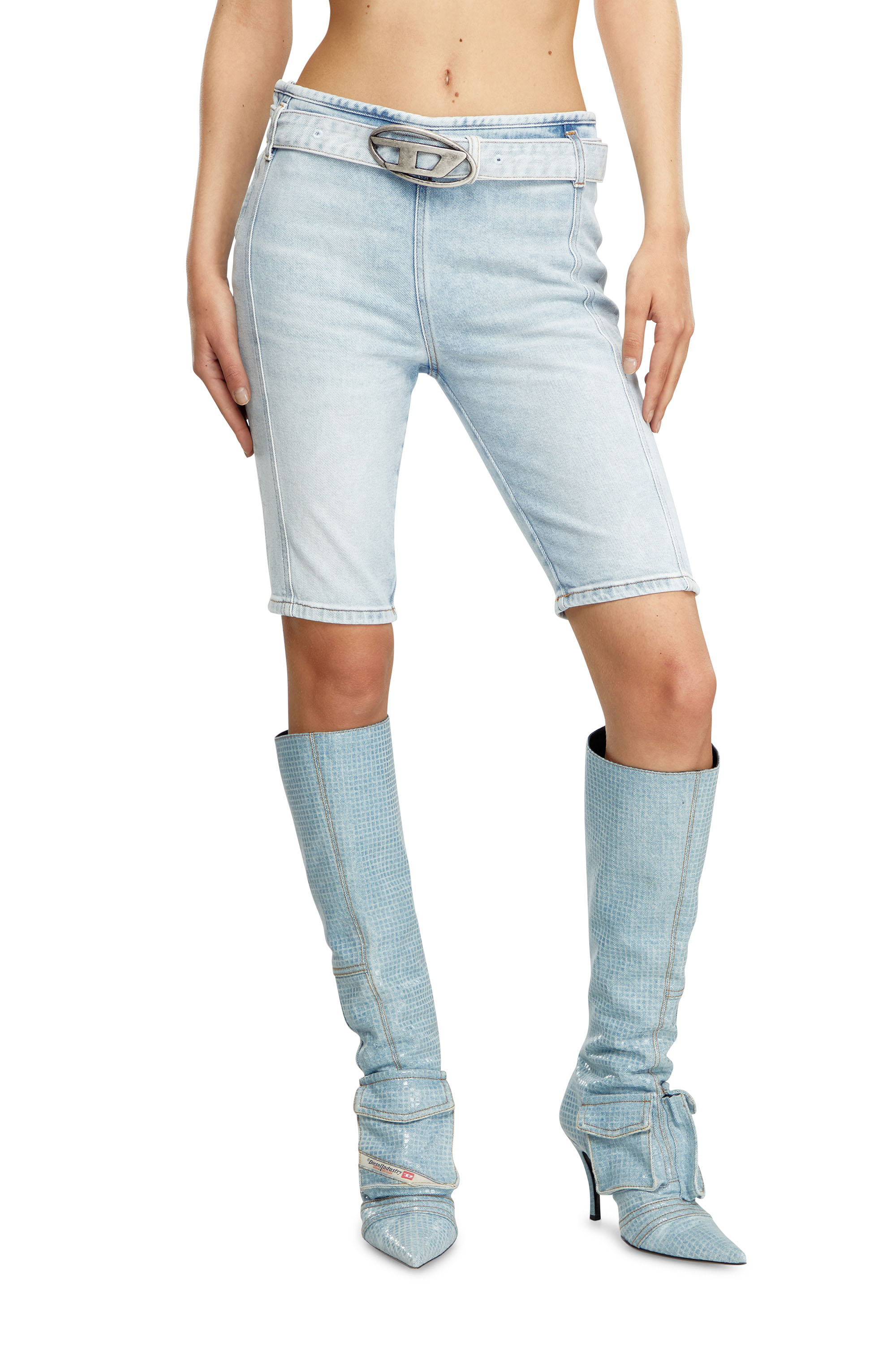 Diesel - Denim shorts with logo belt - Shorts - Woman - Blue