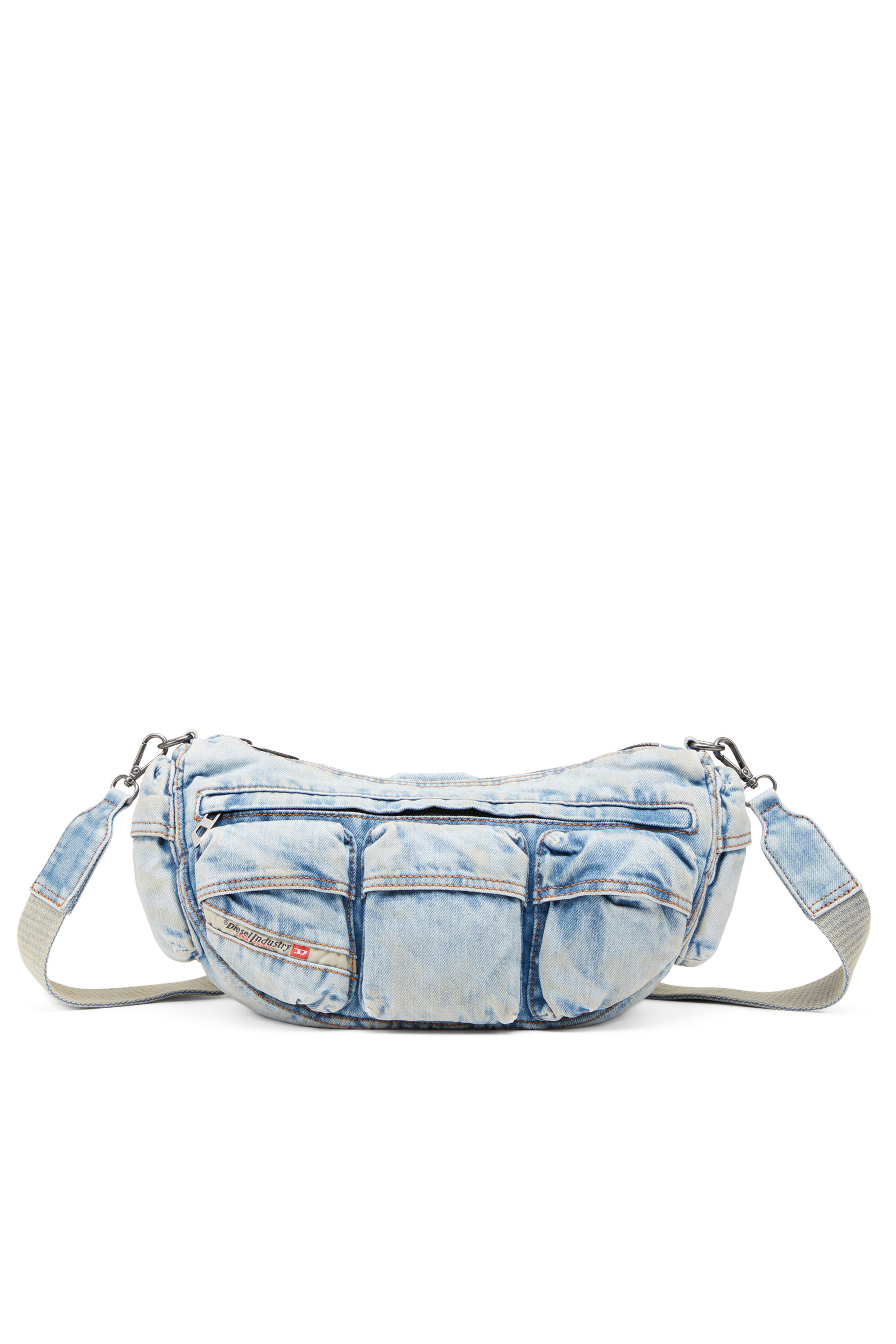 Diesel - Travel 3000 Shoulder Bag X - Multipocket-Tasche aus behandeltem Denim - Schultertaschen - Unisex - Blau