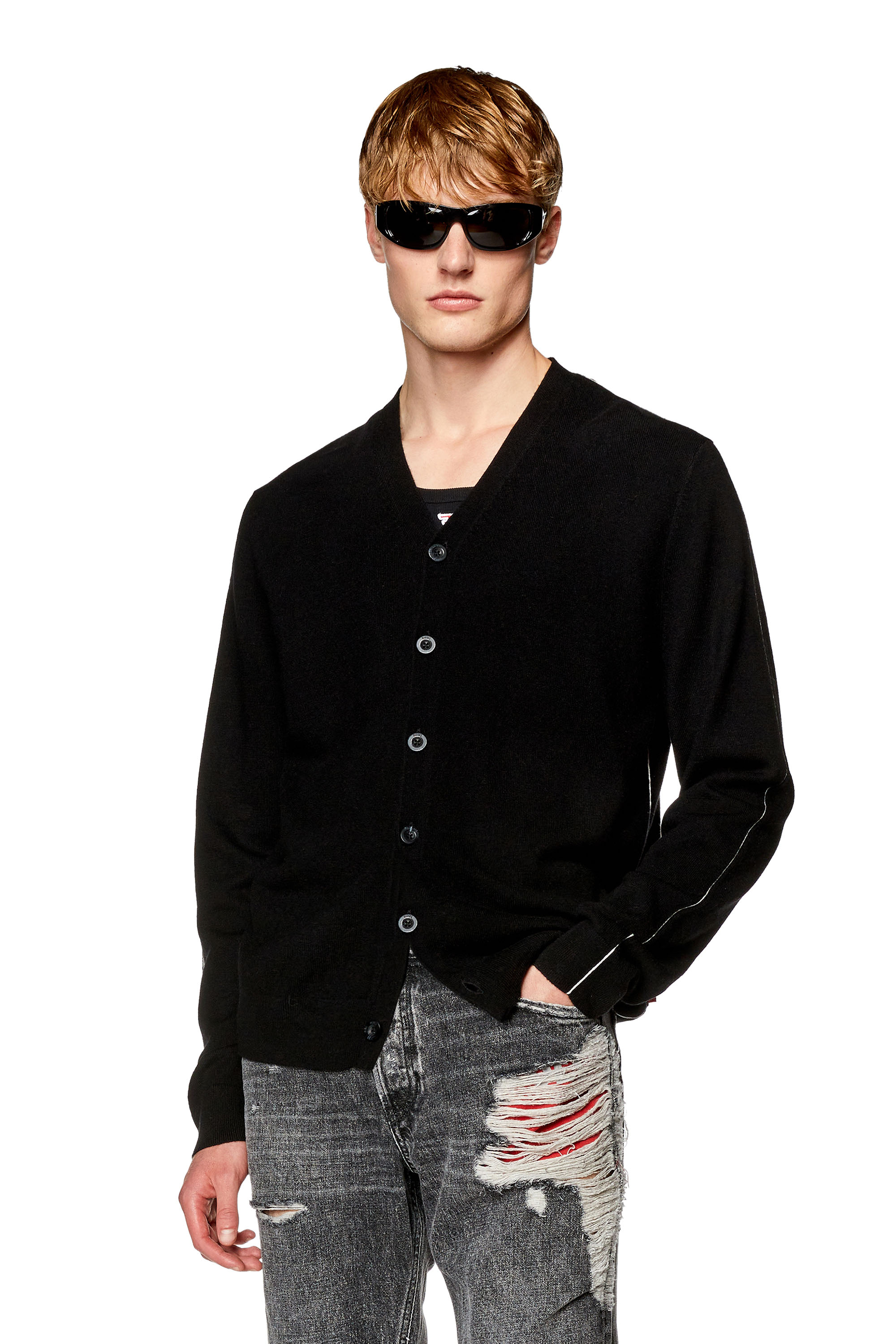 Diesel - Cardigan with contrast piping - Knitwear - Man - Black