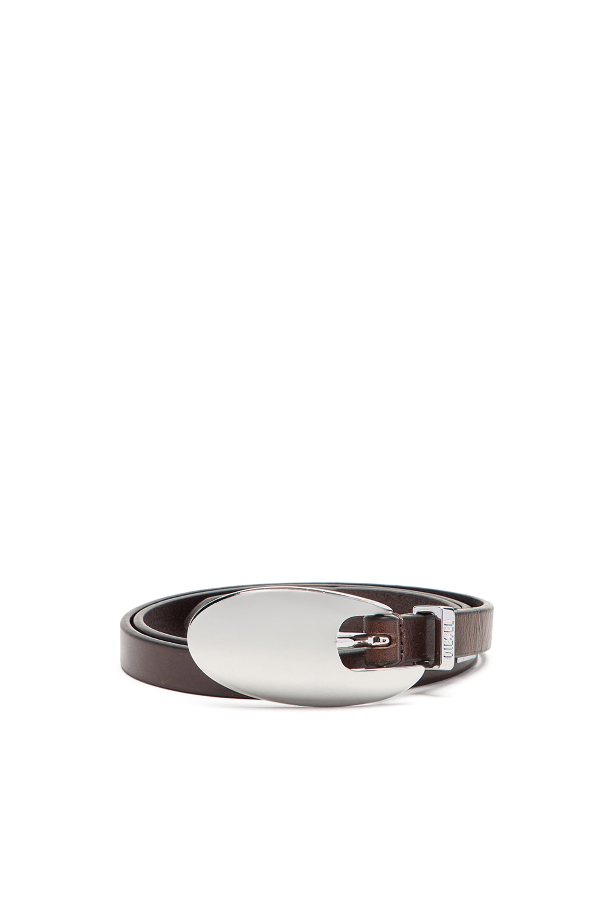 Diesel - 1.5cm slim leather belt with sculptural buckle - Belts - Woman - Brown