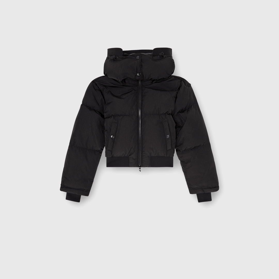 Diesel - Doudoune en nylon froissé avec capuche amovible - Vestes d'hiver - Femme - Noir