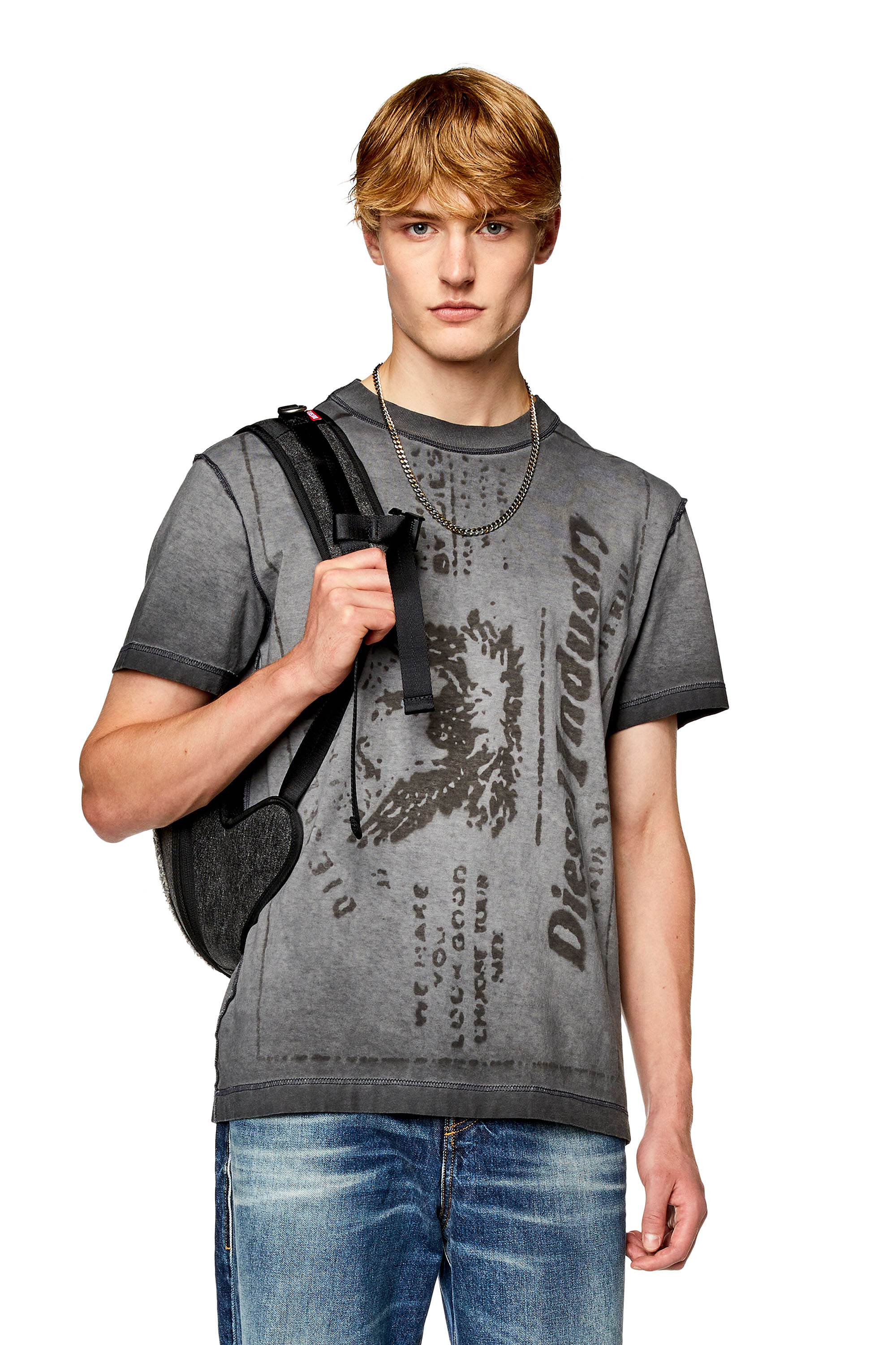 Diesel - Camiseta con estampado jacron desteñido - Camisetas - Hombre - Gris