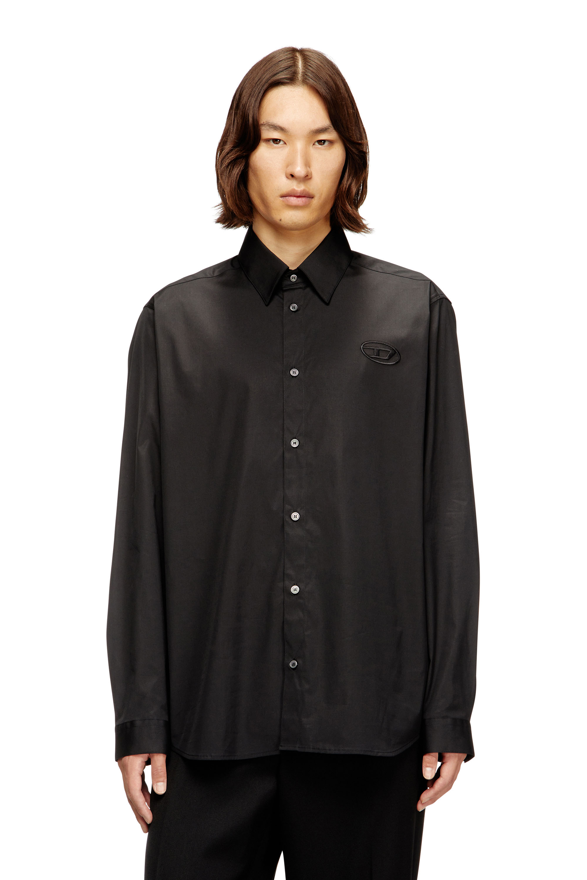 Diesel Men's Black - Stretch Poplin Shirt With Embroidery - Shirts - Man Size 46