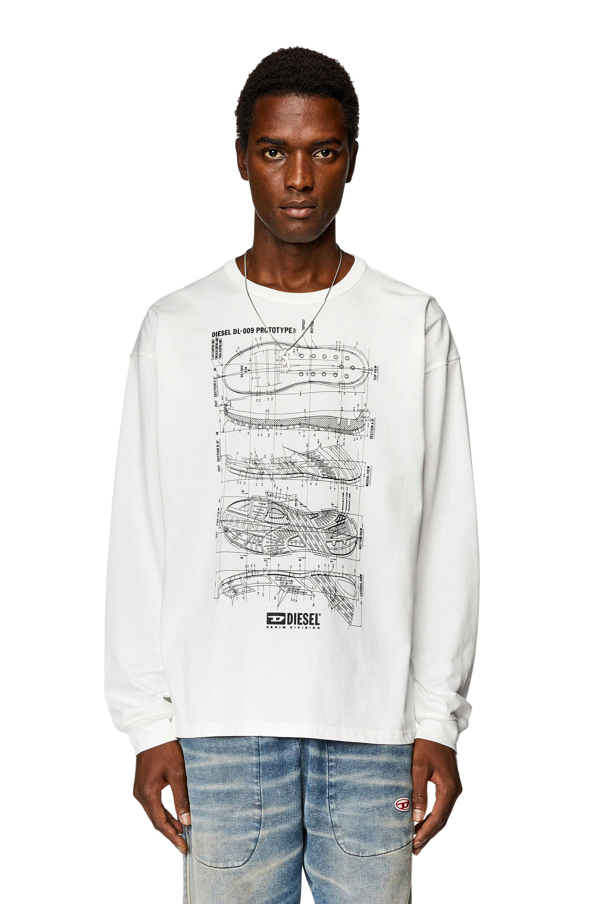 Diesel - Long-sleeve T-shirt with Prototype print - T-Shirts - Man - White