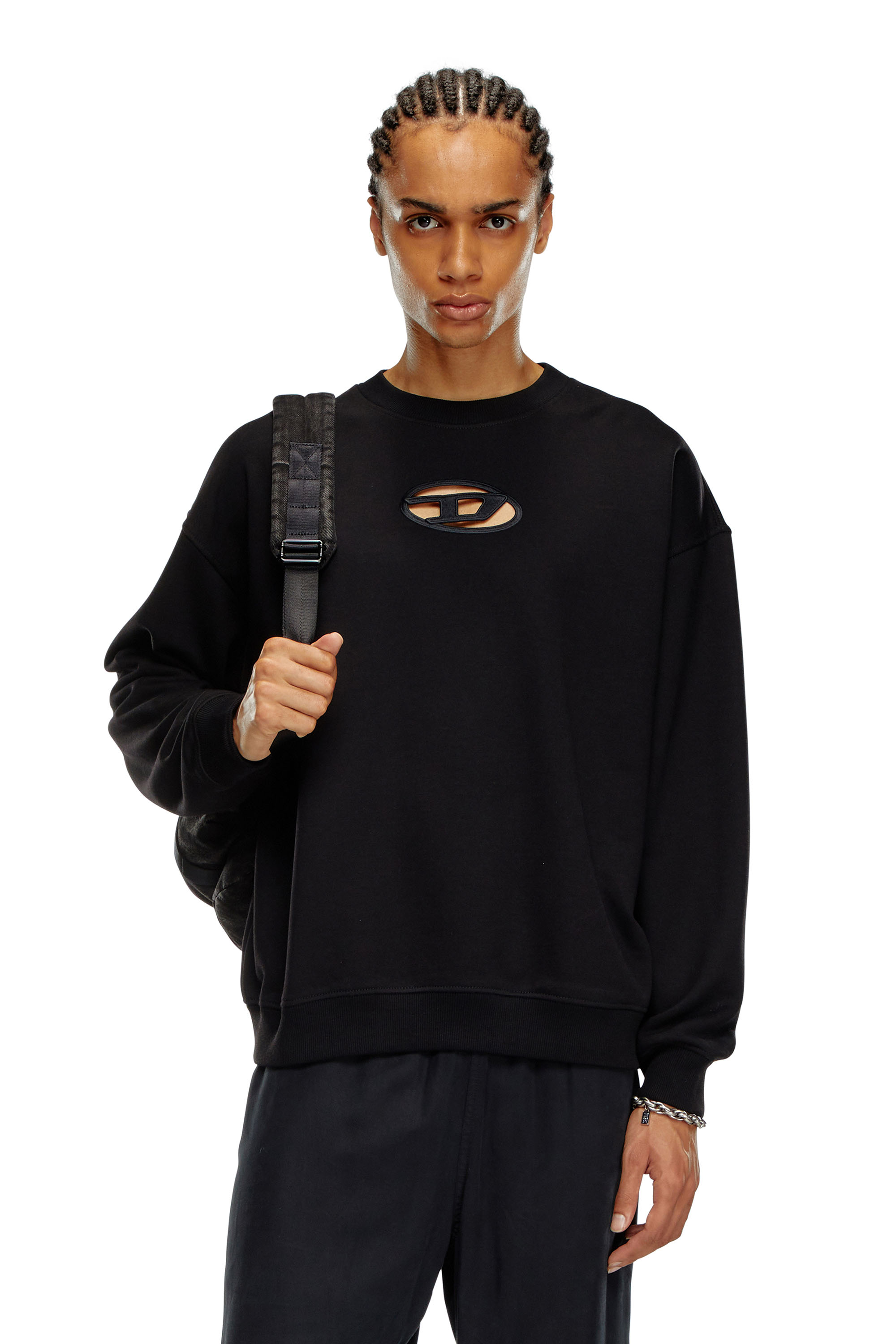 Shop Diesel Sweatshirt With Cut-out Oval D Logo In Black