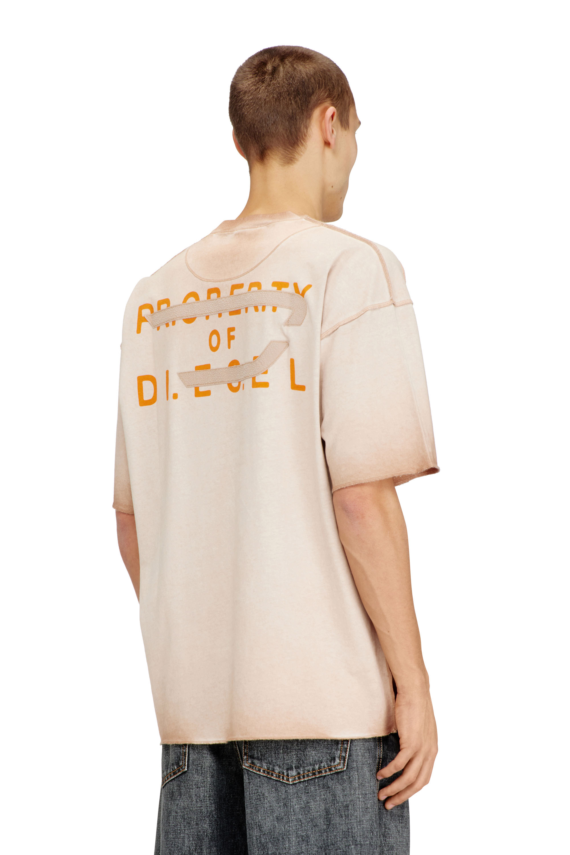 Diesel - T-LOOK, Man's Relaxed cotton T-shirt with front and back print in Beige - 4