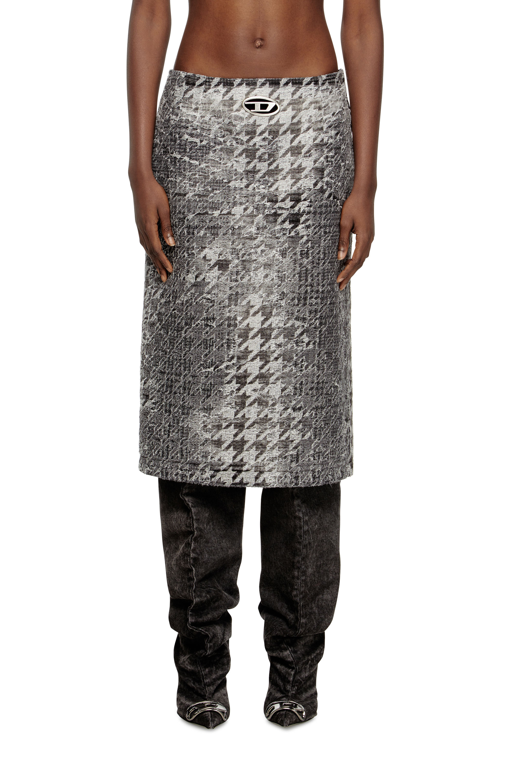 Diesel Midi Skirt In Prince Of Wales Jacquard Denim In Multi
