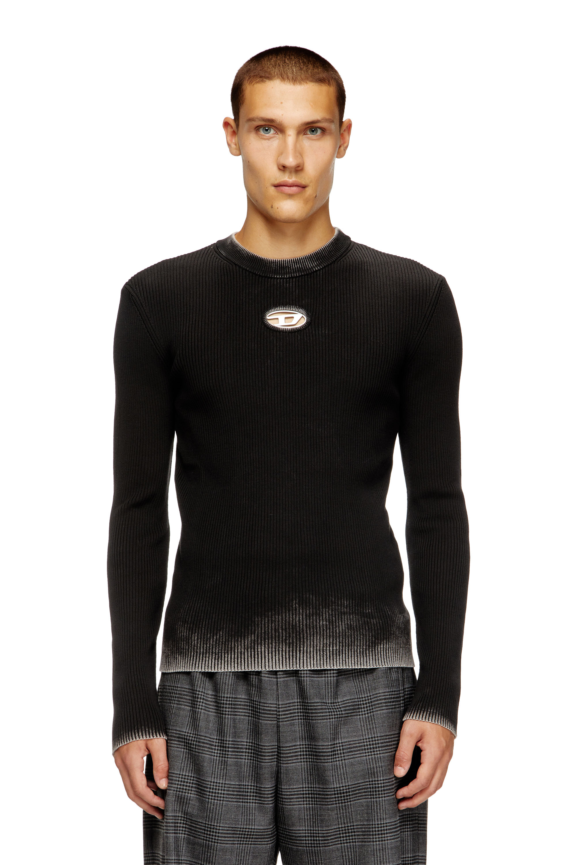 Diesel - K-DARIN-A, Man's Cut-out jumper with Oval D in Black - 1