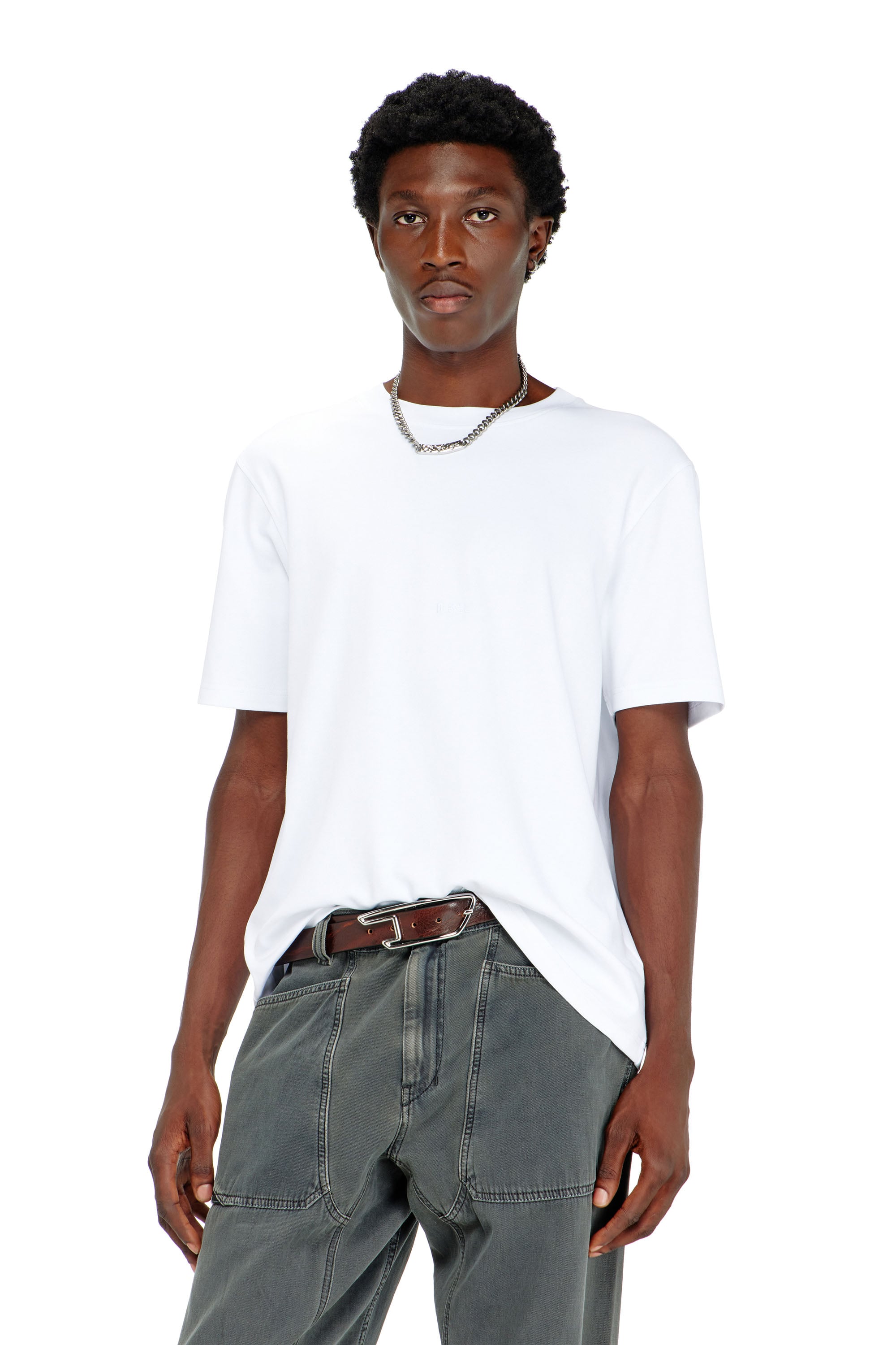 Diesel Herren Weiss - T-Shirt Aus Baumwoll-Interlock Mit Logo-Stickerei - T-Shirts Groß