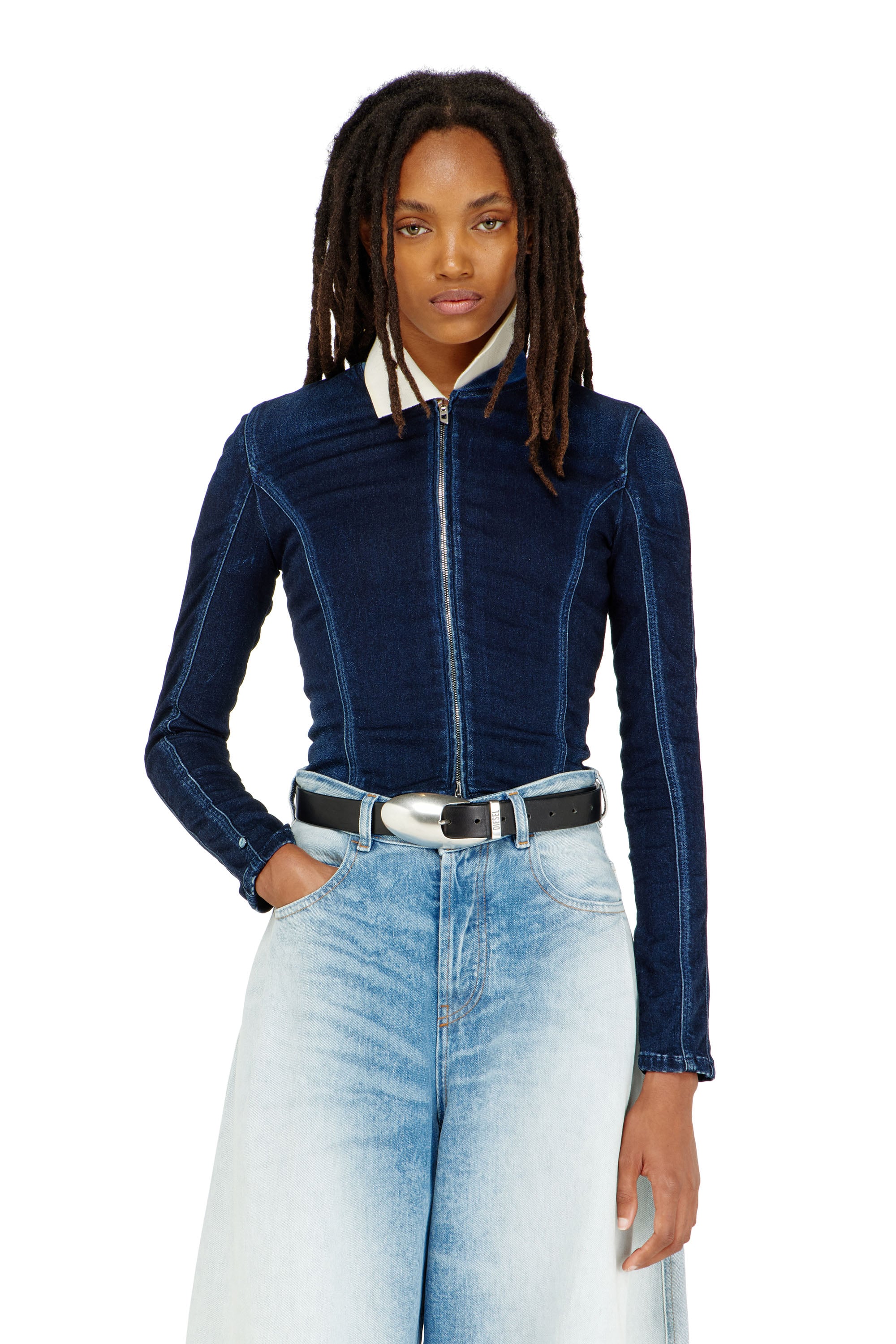 Diesel Damen Blau - Cropped Jacket Aus Joggjeans - Oberteile Klein