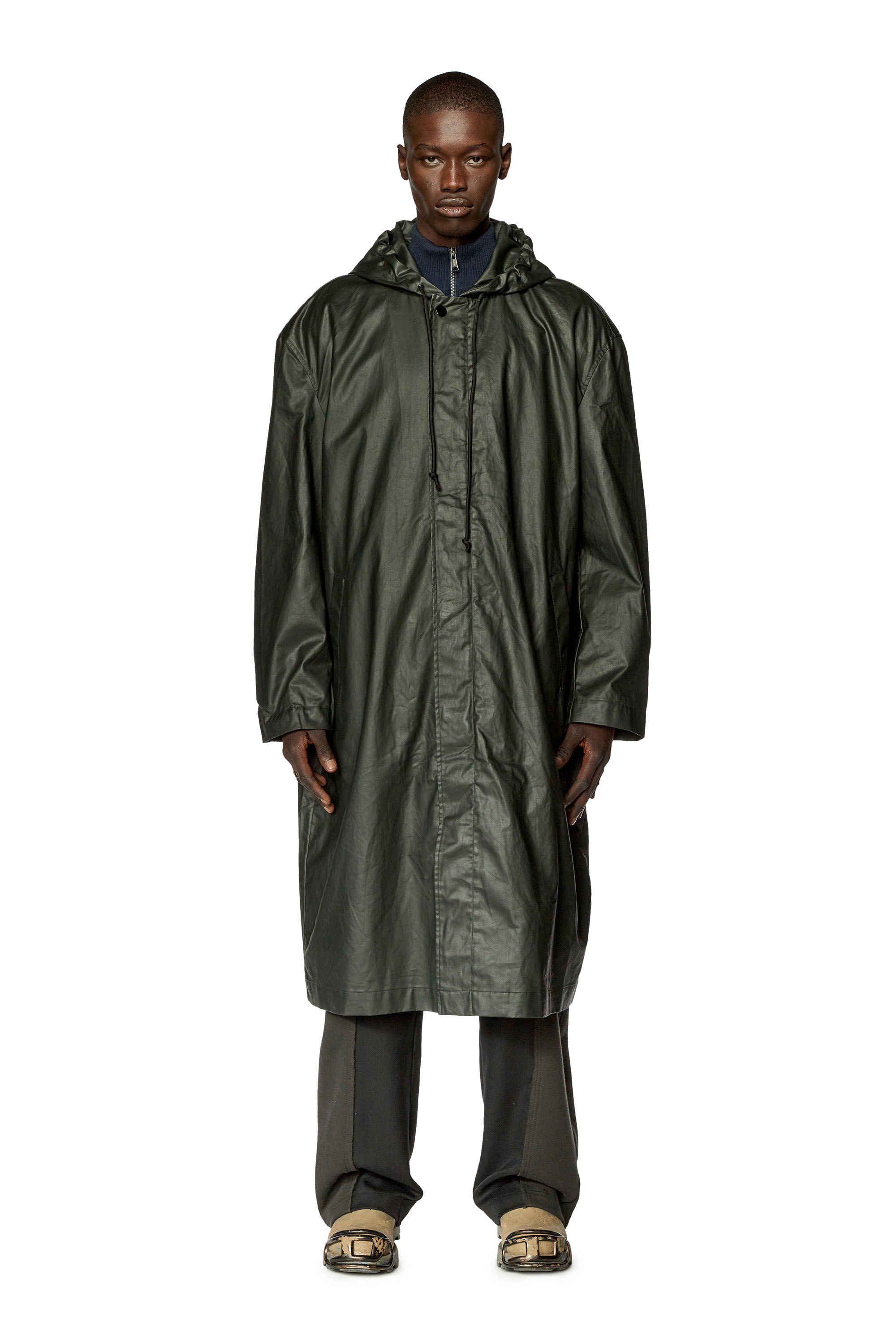 Diesel - Long jacket in coated cotton twill - Jackets - Man - Black