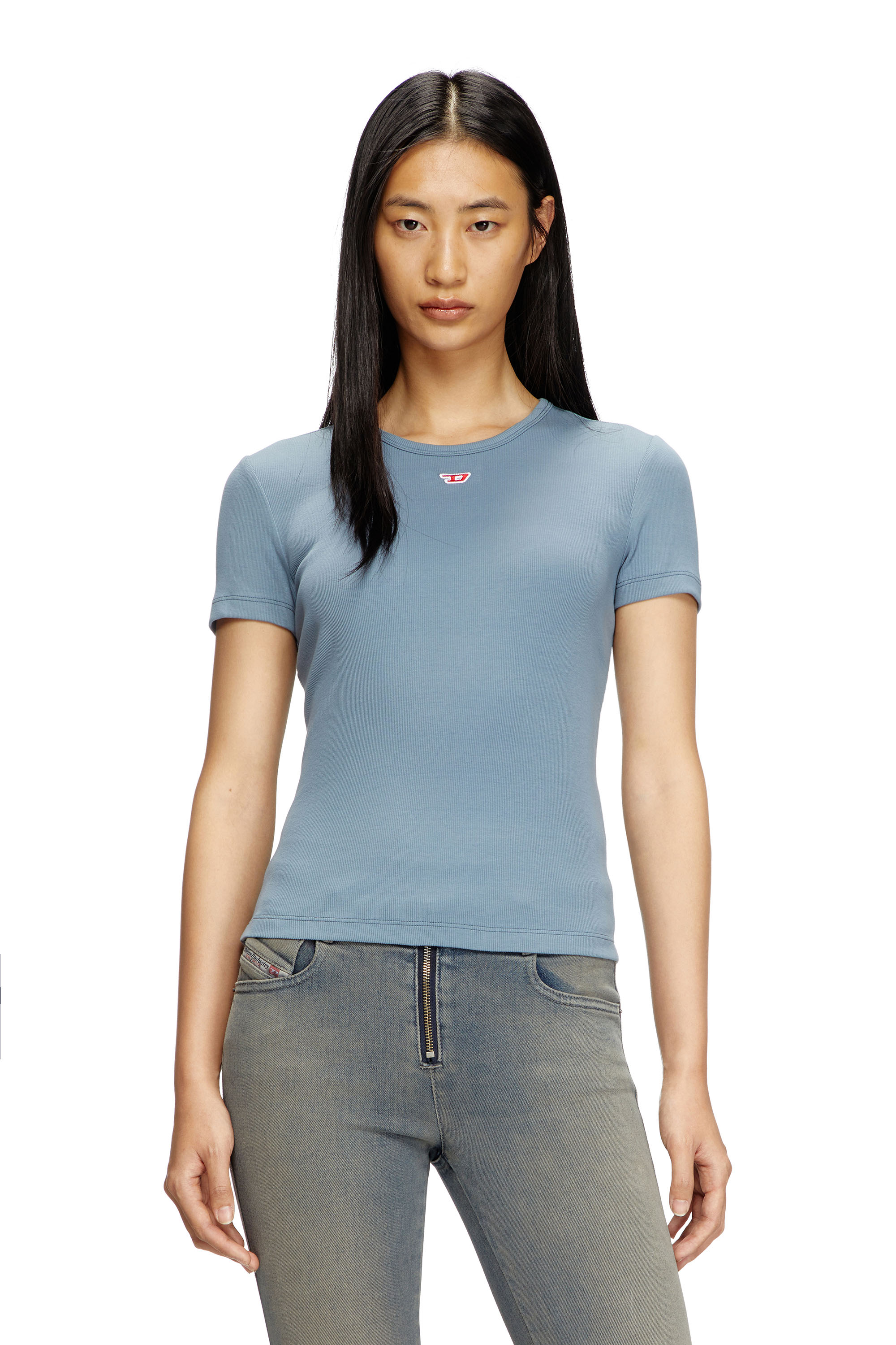 Diesel - T-shirt with D logo patch - T-Shirts - Woman - Blue