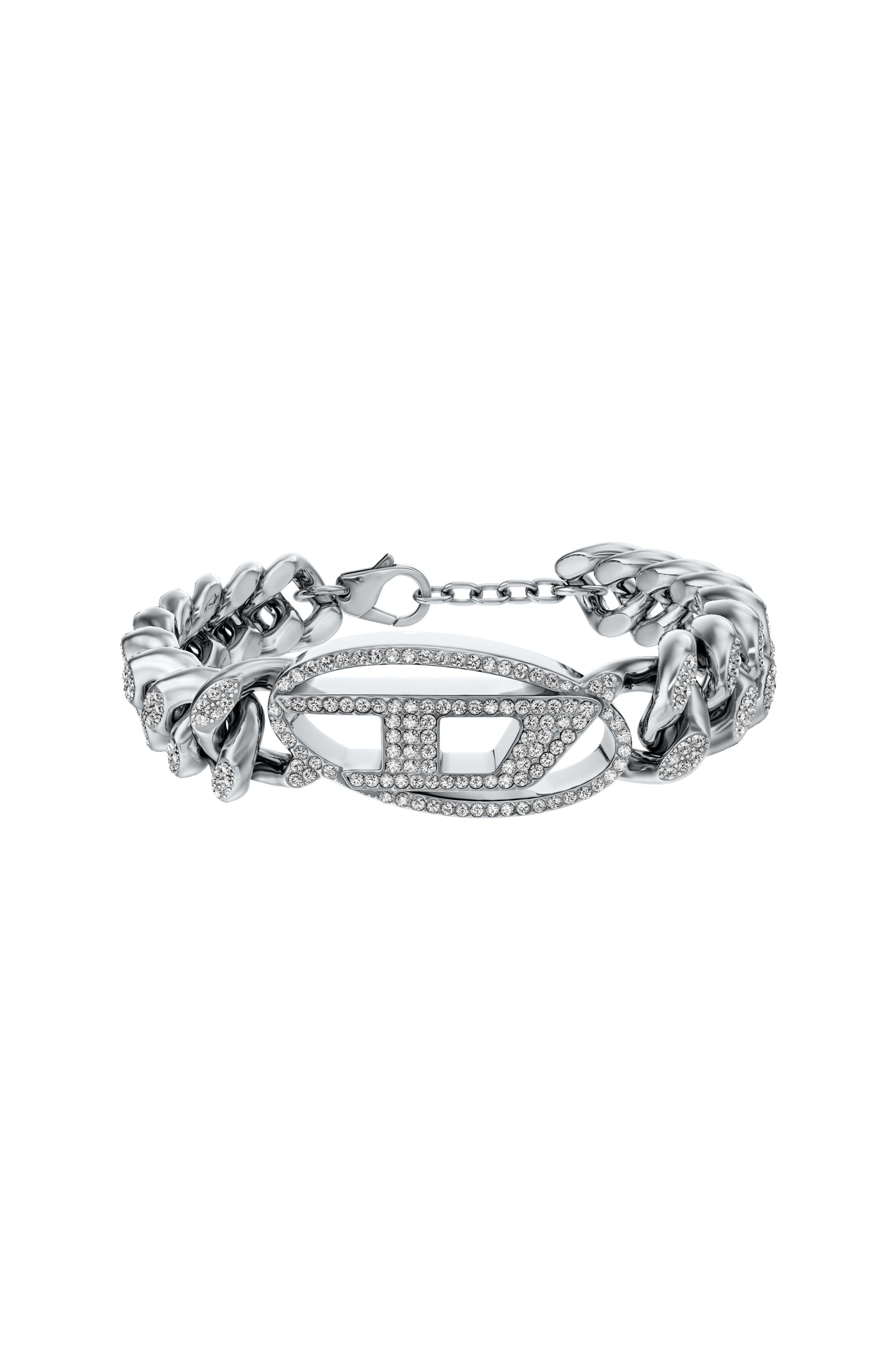 Diesel Unisex Silver - Stainless Steel Oval D Glitz Chain Bracelet - Bracelets Uni