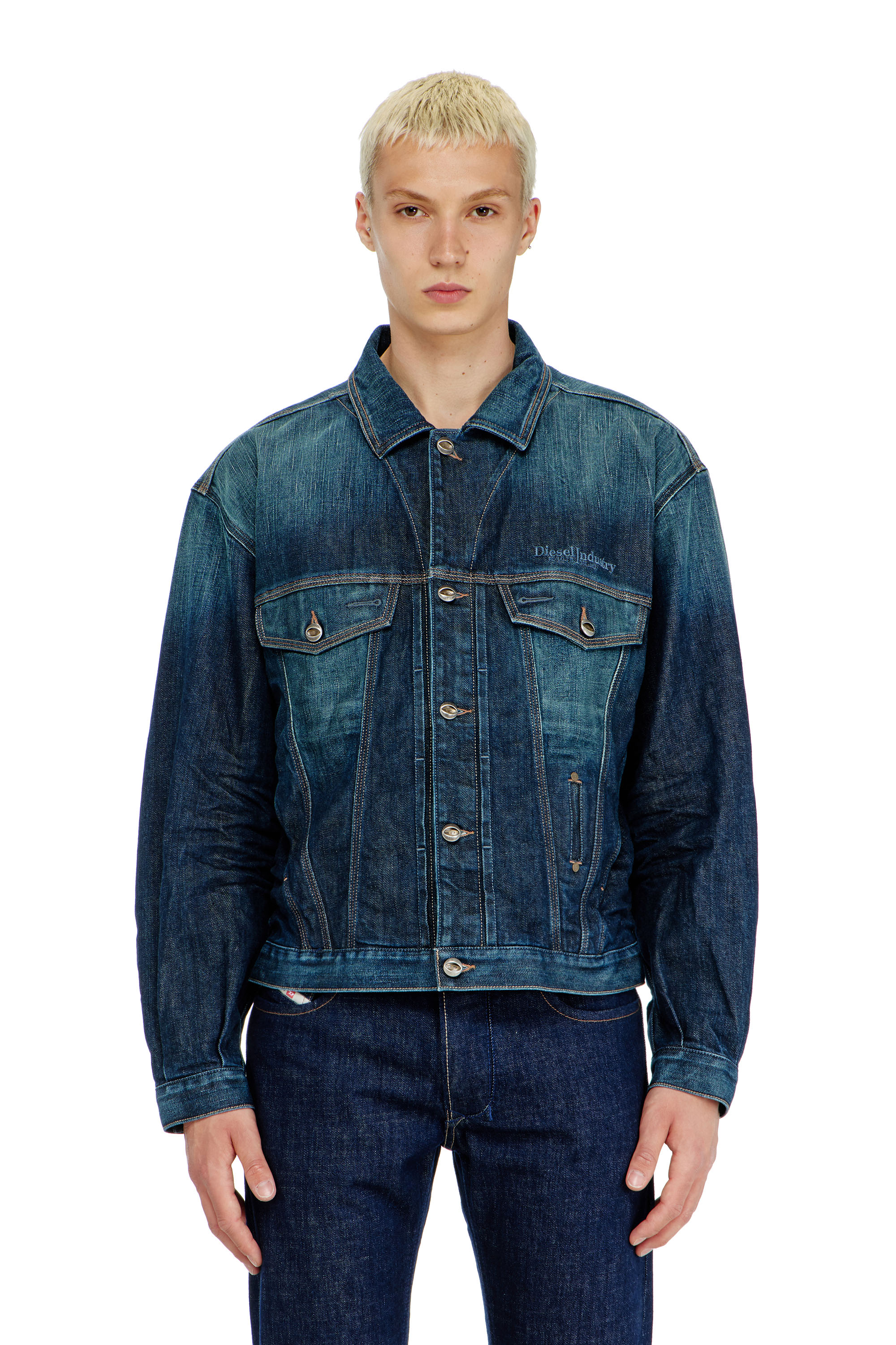Diesel - D-DENVER-CL, Unisex's Trucker jacket in selvedge denim in Medium blue - 3