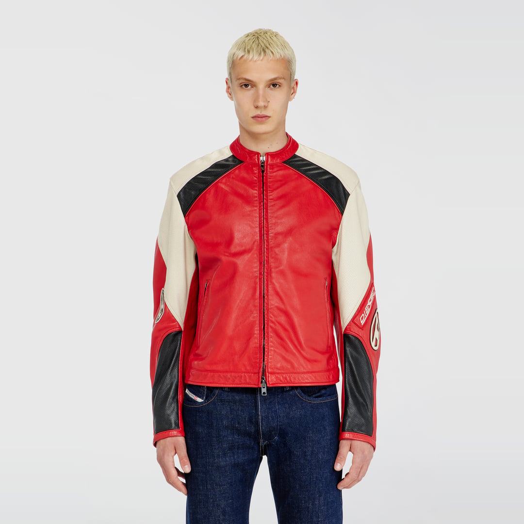 Diesel - Biker jacket in colour-block perforated leather - Leather jackets - Man - Multicolor
