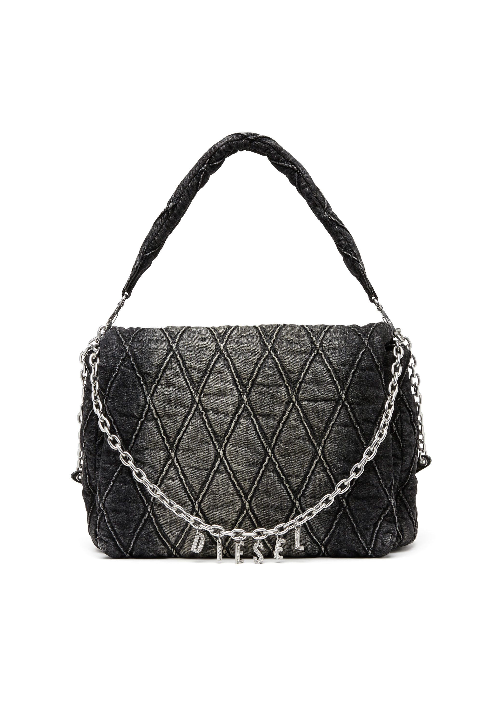 Diesel Women's Black - Charm-D Shoulder Bag In Treated Quilted Denim - Shoulder Bags - Woman Uni