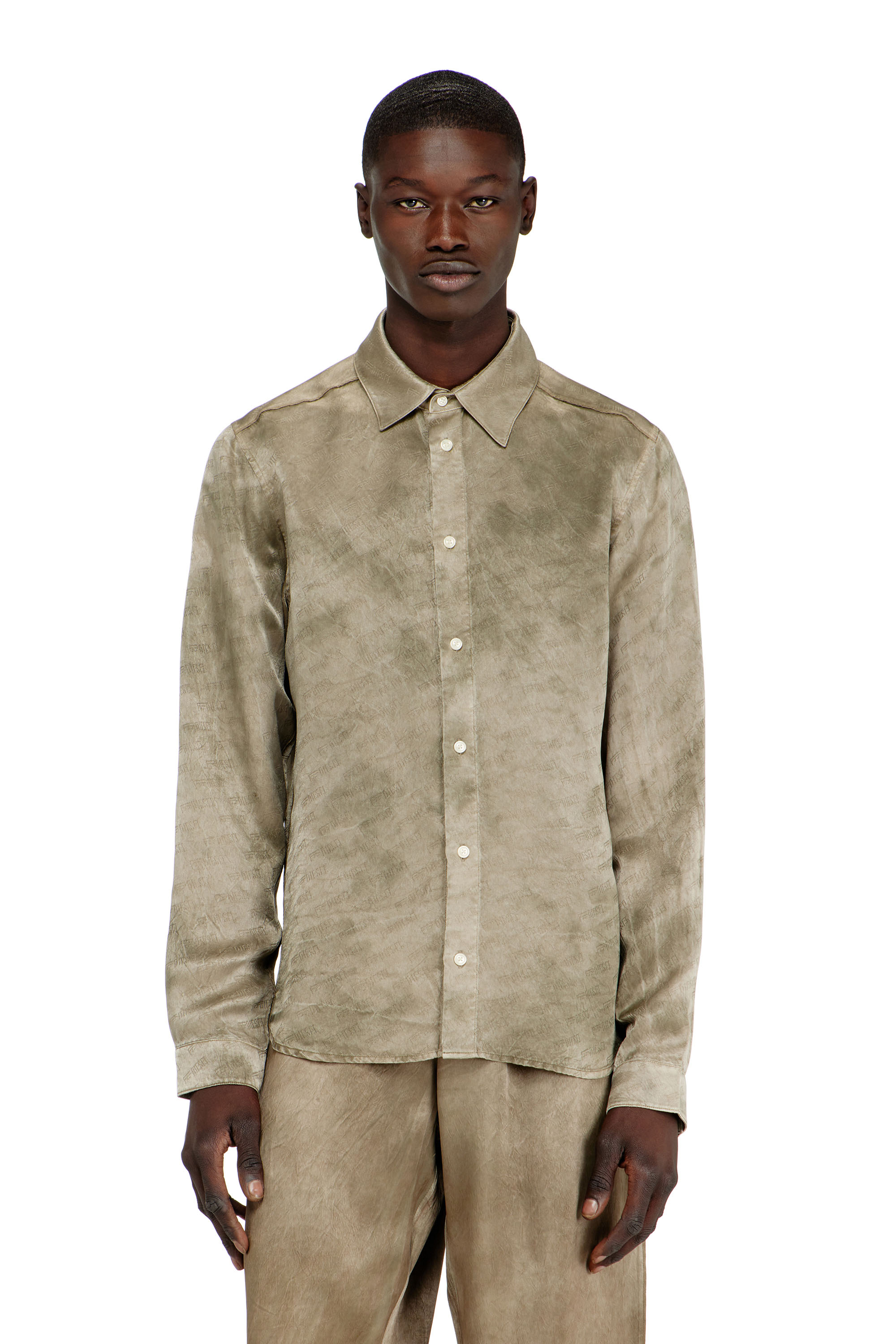Diesel Men's Brown - Shirt In Logo-Jacquard Crinkled Satin - Shirts - Man Size 46